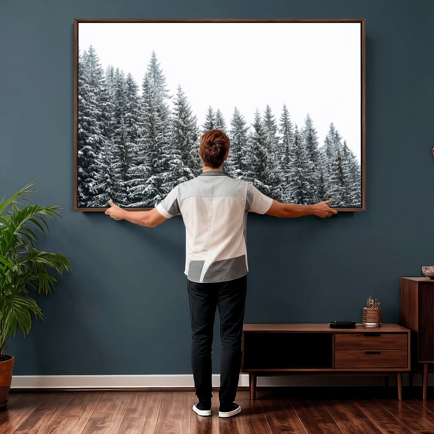 69566941-MGV-CV-36X24 - Misty Mountain Forest Canvas Print, Foggy Pine Trees Nature Wall Art, Framed Canvas Ready to Hang