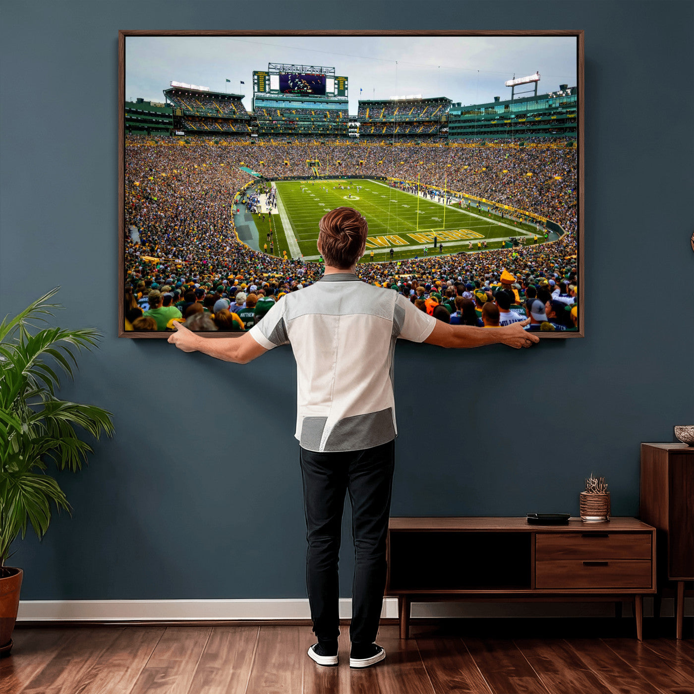 56521752-MGV-CV-36X24 - Green Bay Packers Stadium Wall Art Canvas Print, Lambeau Field Football Stadium Artwork, Framed Wall Art Ready to Hang