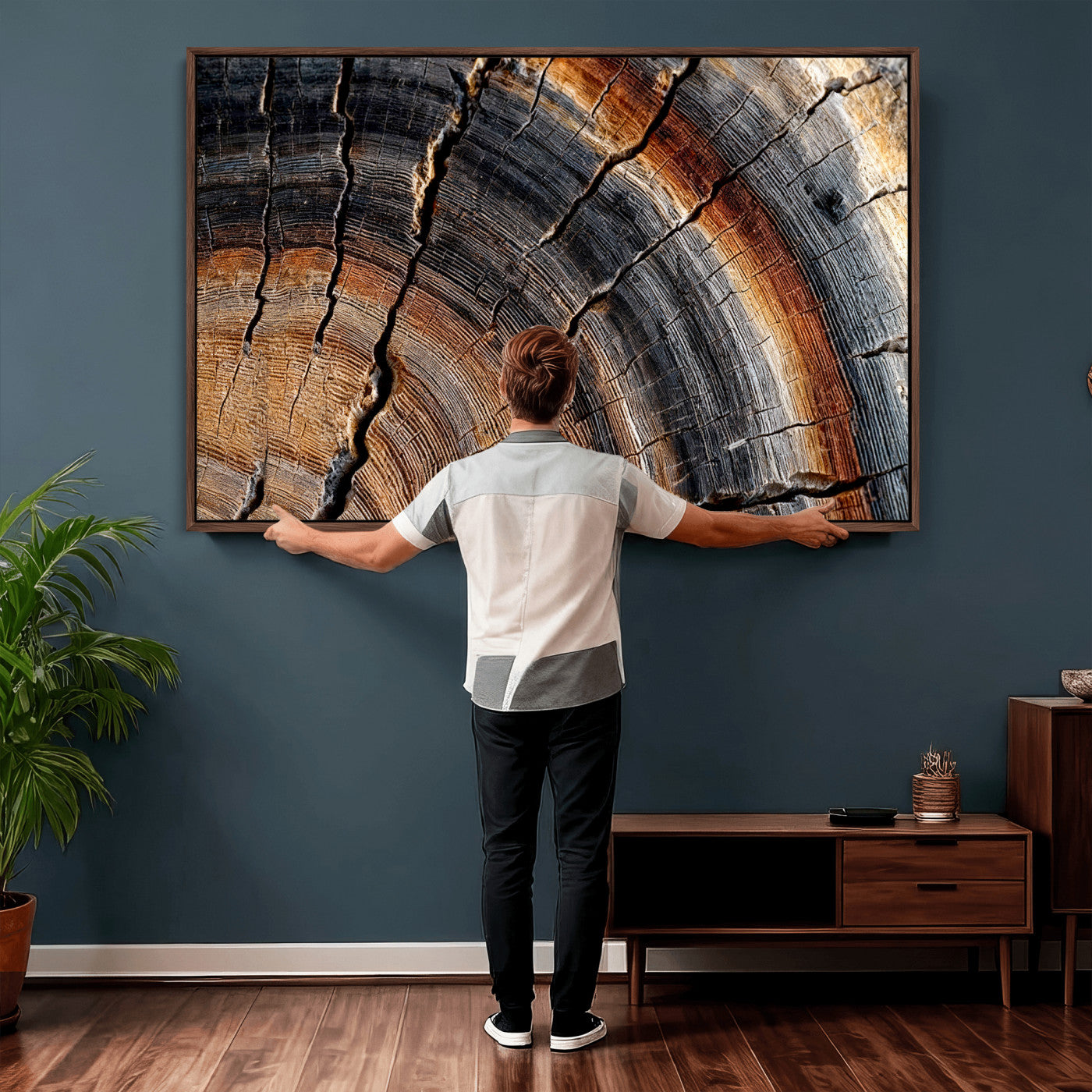 92693966E-MGV-CV-36X24 - Framed Large Abstract Wood Grain Canvas Print, Tree Ring Pattern Wall Art, Framed Canvas Ready to Hang