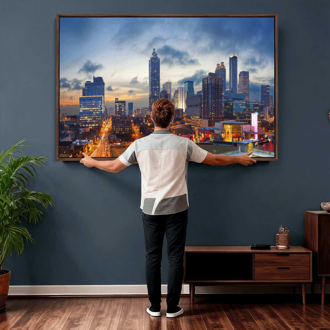 18461309-MGV-CV-36X24 - Atlanta Skyline Wall Art Canvas Print, Atlanta Downtown Night Cityscape Print for Modern Urban Wall Decor