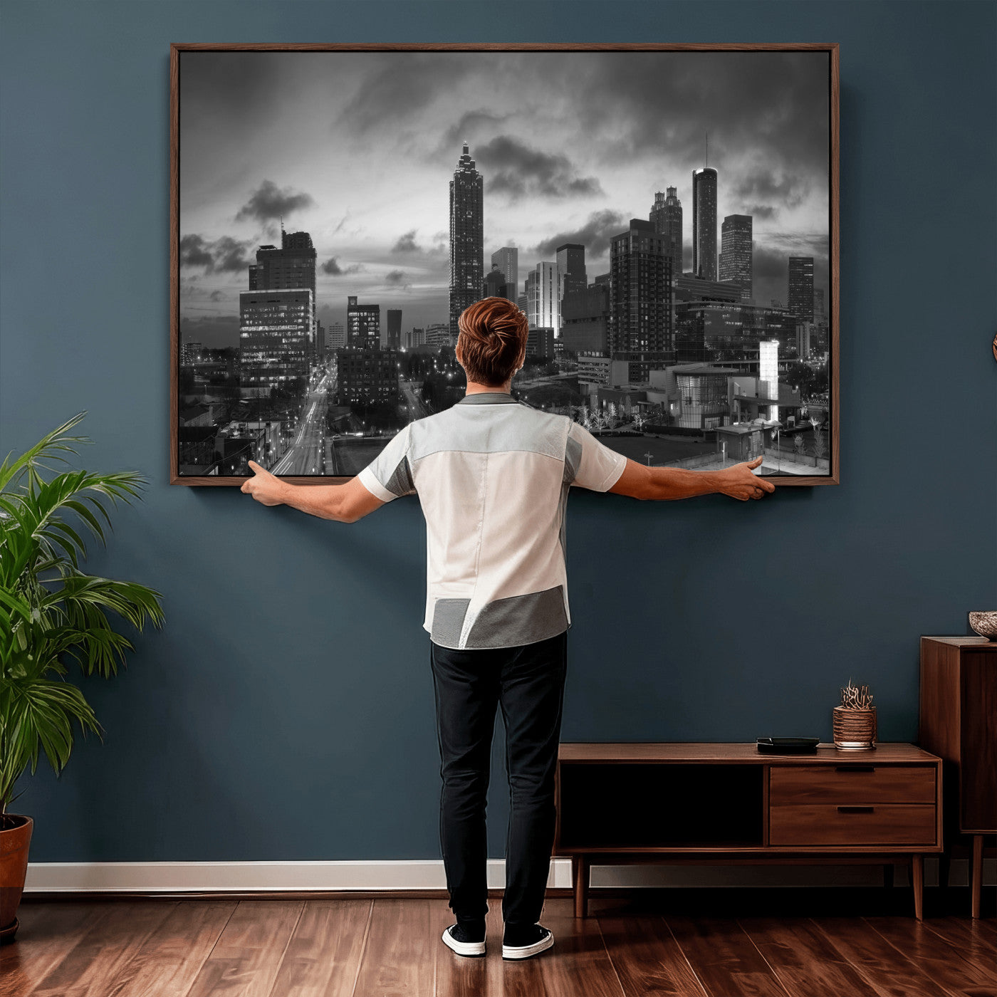 91959506-MGV-CV-36X24 - Atlanta Skyline Wall Art Canvas Print, Atlanta Downtown Night Cityscape Print for Modern Urban Wall Decor
