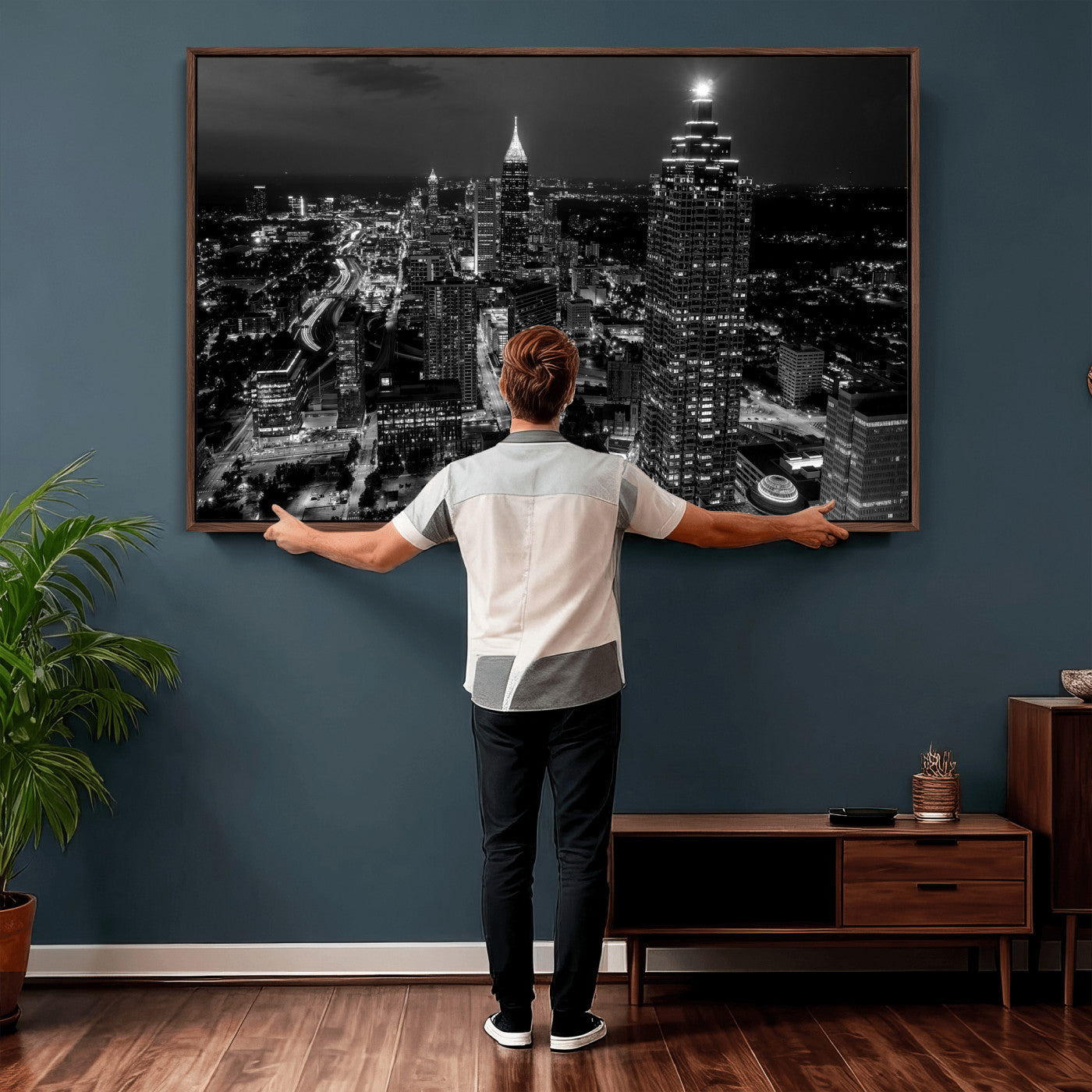 56773510-MGV-CV-36X24 - Atlanta Skyline Wall Art Canvas Print, Atlanta Downtown Night Cityscape Print for Modern Urban Wall Decor