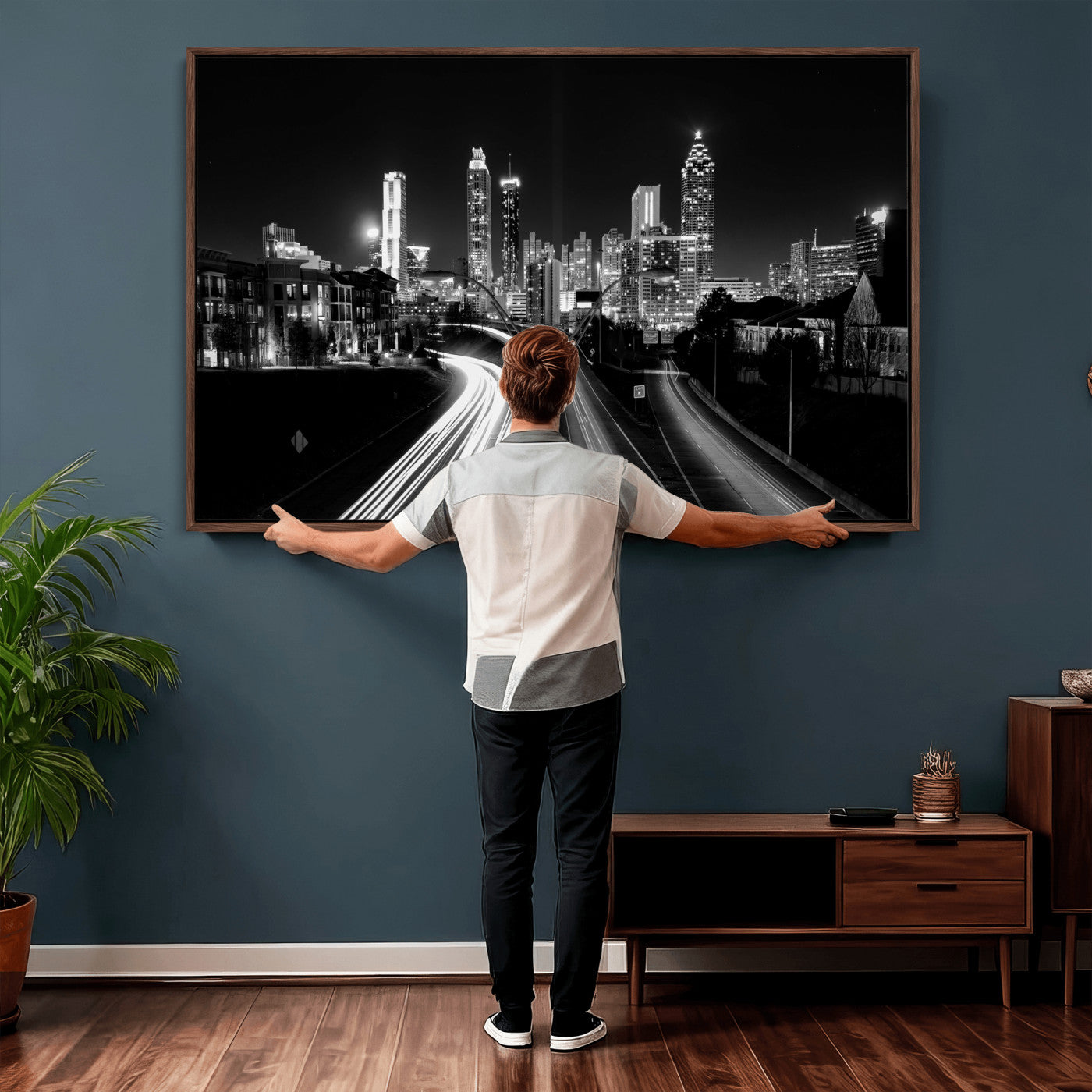 80330064-MGV-CV-36X24 - Atlanta Skyline Wall Art Canvas Print, Atlanta Downtown Night Cityscape Print for Modern Urban Wall Decor