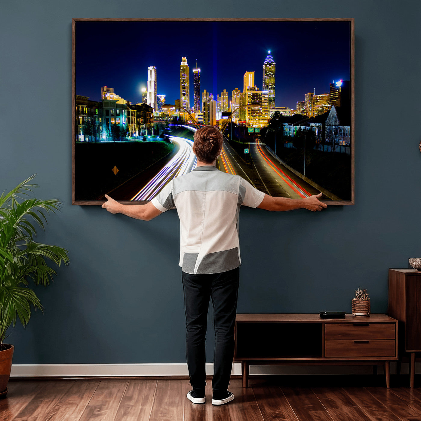 12967464-MGV-CV-36X24 - Atlanta Skyline Wall Art Canvas Print, Atlanta Downtown Night Cityscape Print for Modern Urban Wall Decor