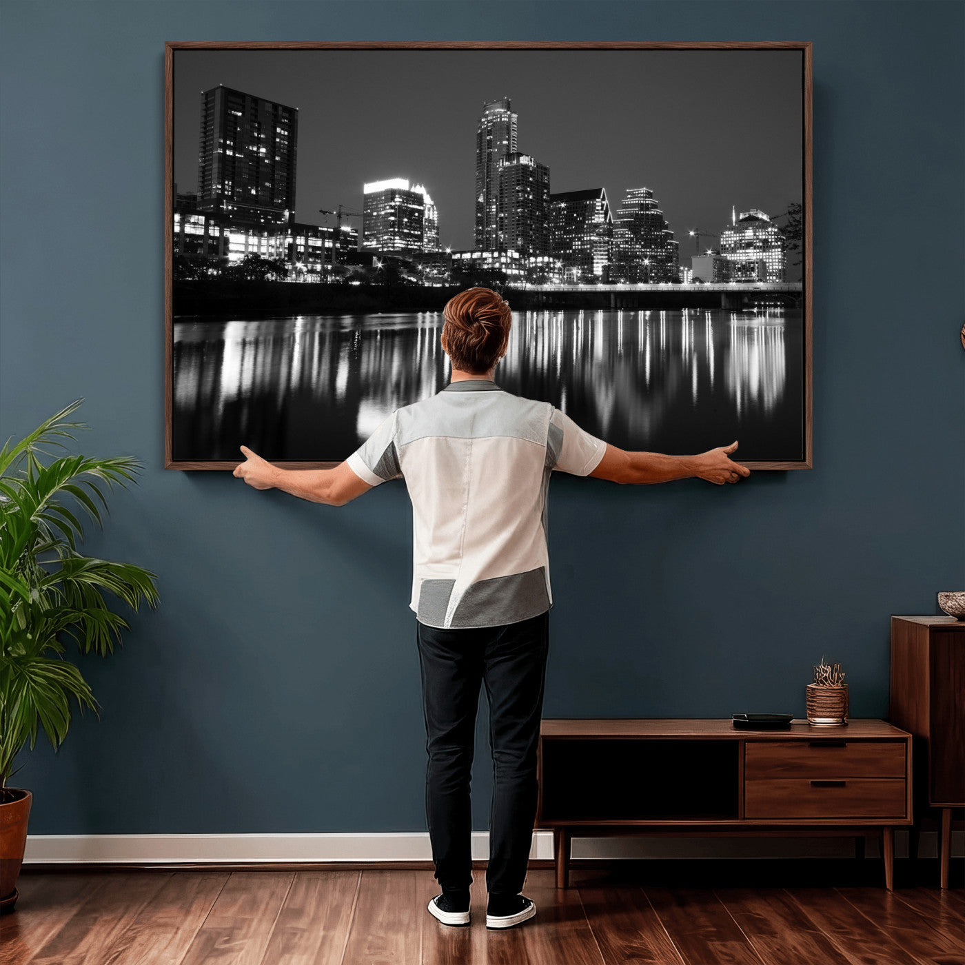38129554-MGV-CV-36X24 - Austin Skyline Wall Art Canvas Print, Austin Downtown Night Cityscape Print for Modern Urban Wall Decor