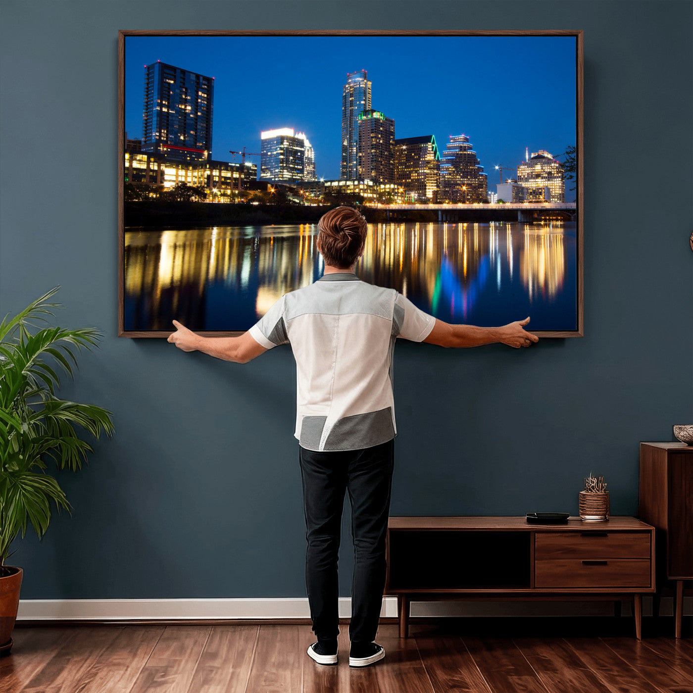 21916206-MGV-CV-36X24 - Austin Skyline Wall Art Canvas Print, Austin Downtown Night Cityscape Print for Modern Urban Wall Decor
