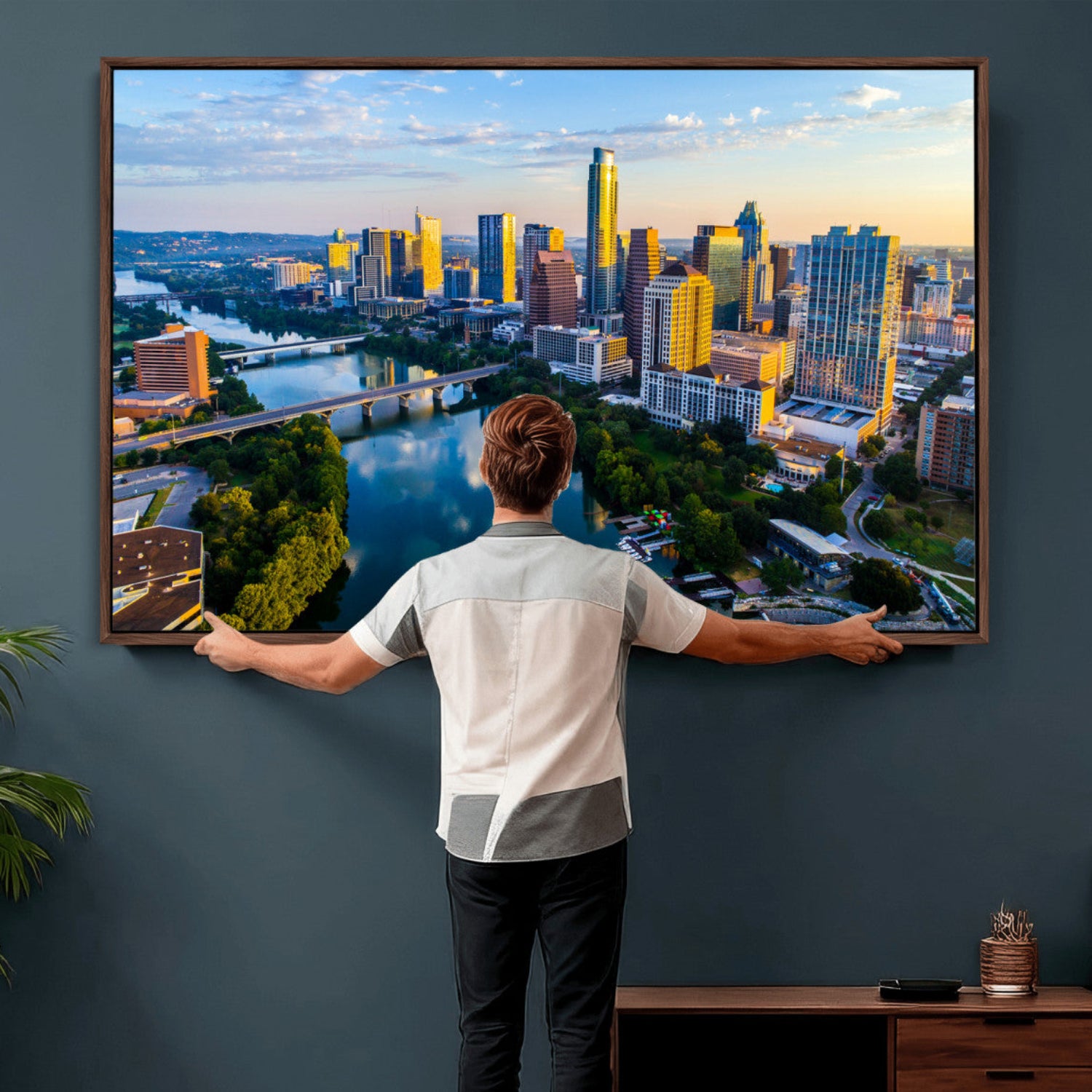33675326-MGV-CV-36X24 - Austin Skyline Wall Art Canvas Print, Austin Downtown Night Cityscape Print for Modern Urban Wall Decor