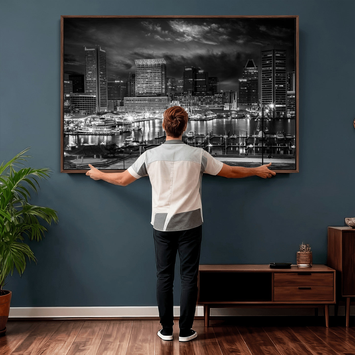 79755655-MGV-CV-36X24 - Baltimore Skyline Wall Art Canvas Print, Baltimore Downtown Night Cityscape Print for Modern Urban Wall Decor