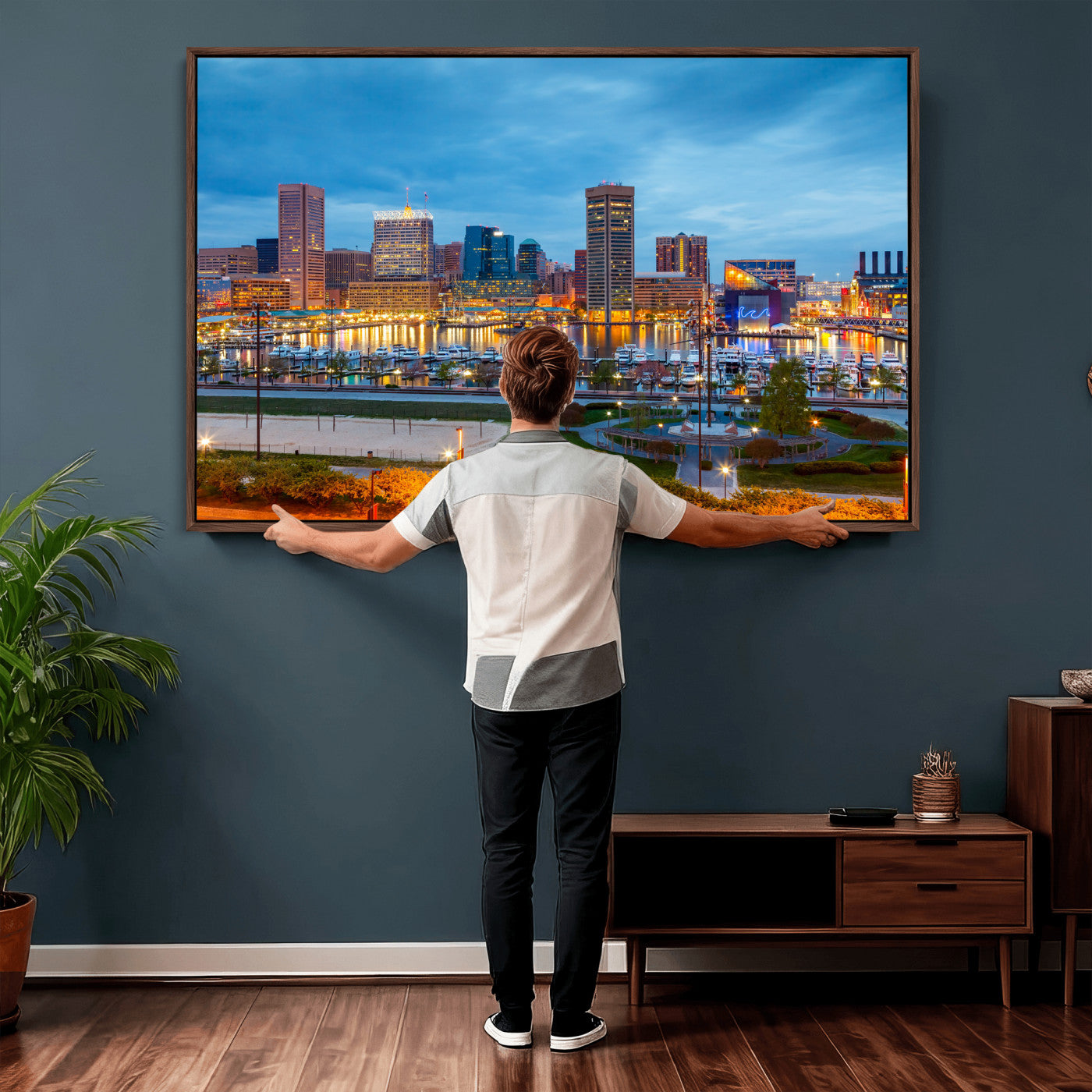 78635089-MGV-CV-36X24 - Baltimore Skyline Wall Art Canvas Print, Baltimore Downtown Night Cityscape Print for Modern Urban Wall Decor