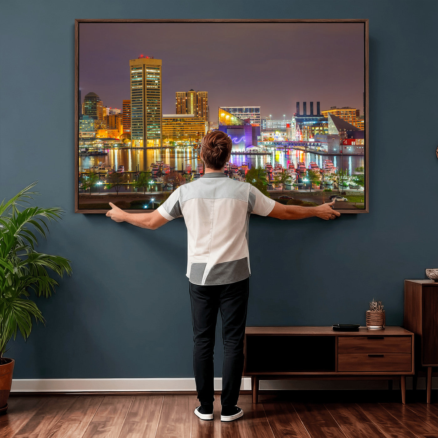 42654823-MGV-CV-36X24 - Baltimore Skyline Wall Art Canvas Print, Baltimore Downtown Night Cityscape Print for Modern Urban Wall Decor