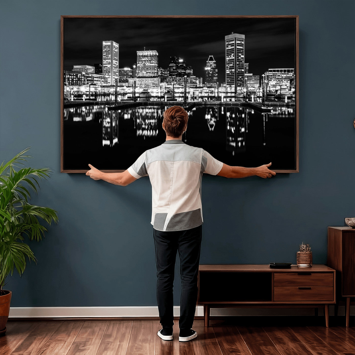 69187681-MGV-CV-36X24 - Baltimore Skyline Wall Art Canvas Print, Baltimore Downtown Night Cityscape Print for Modern Urban Wall Decor
