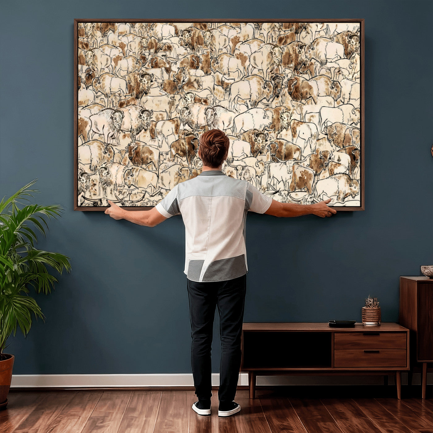 50142019-MGV-CV-36X24 - Farmhouse Animals Wall Art Canvas Print - Abstract Farm Animal Drawing Mid-Century Wall Art for Cabin Decor