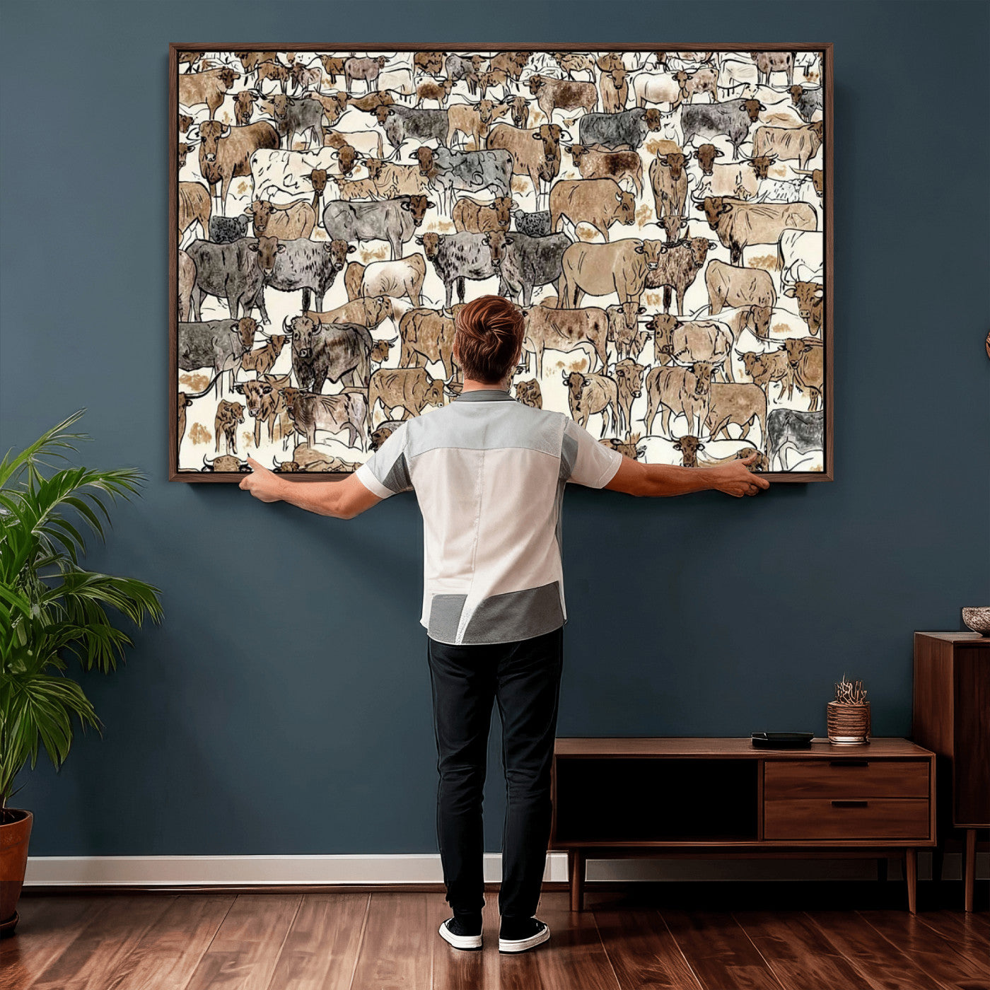 76902119-MGV-CV-36X24 - Farmhouse Animals Wall Art Canvas Print - Abstract Farm Animal Drawing Mid-Century Wall Art for Cabin Decor