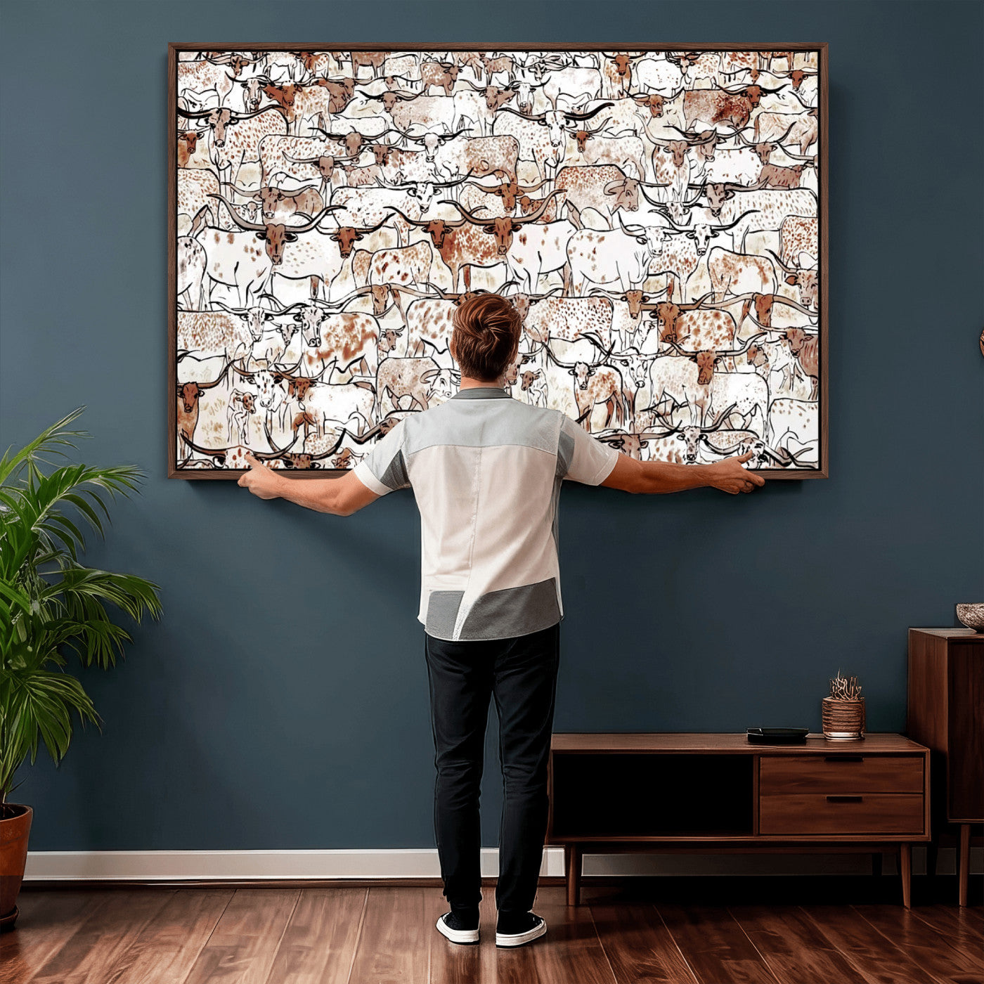 71869761-MGV-CV-36X24 - Farmhouse Animals Wall Art Canvas Print - Abstract Farm Animal Drawing Mid-Century Wall Art for Cabin Decor