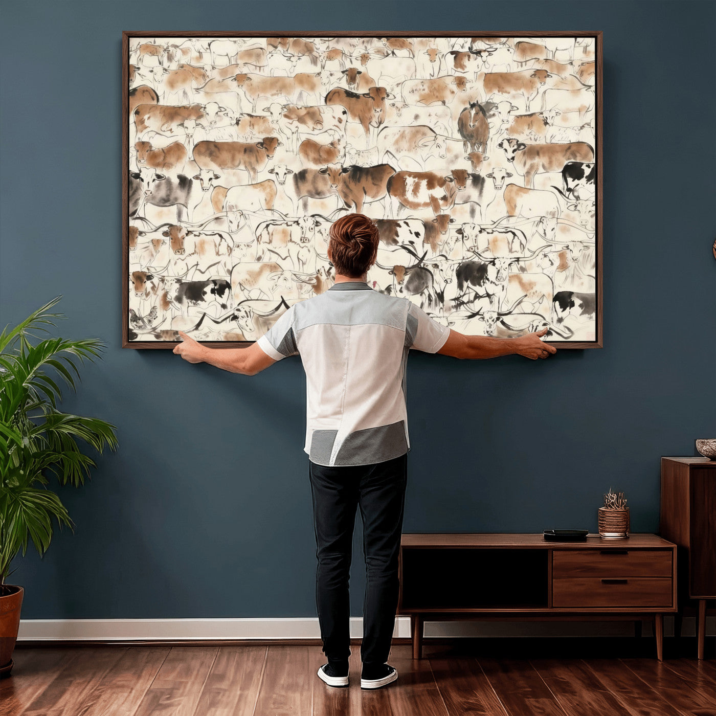 69961368-MGV-CV-36X24 - Farmhouse Animals Wall Art Canvas Print - Abstract Farm Animal Drawing Mid-Century Wall Art for Cabin Decor