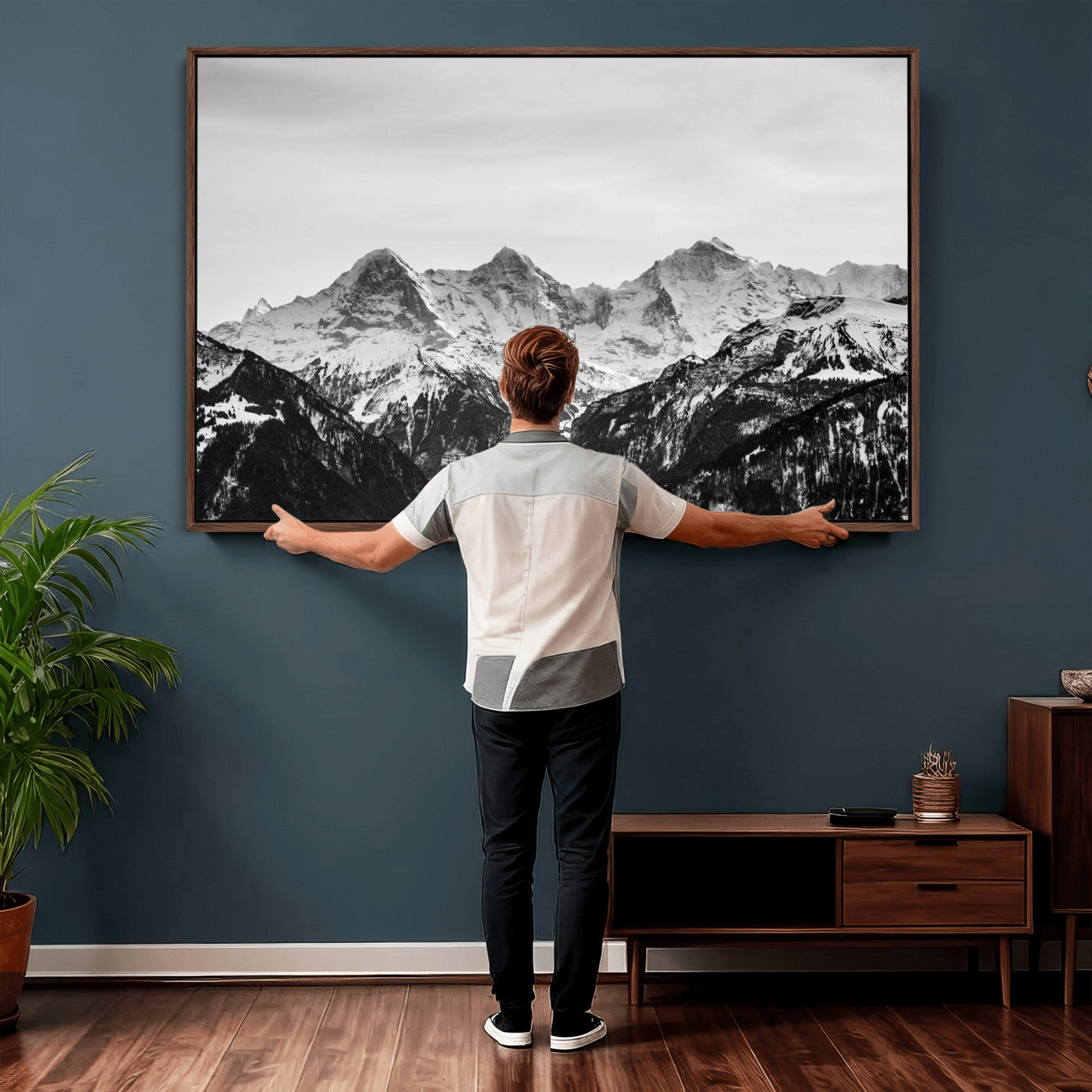 85684934-MGV-CV-36X24 - Black and White Mountain Wall Art Canvas Print, Snowy Alpine Peaks Landscape Photography, Minimal Monochrome Mountain Art, Scenic Nature Wall Decor