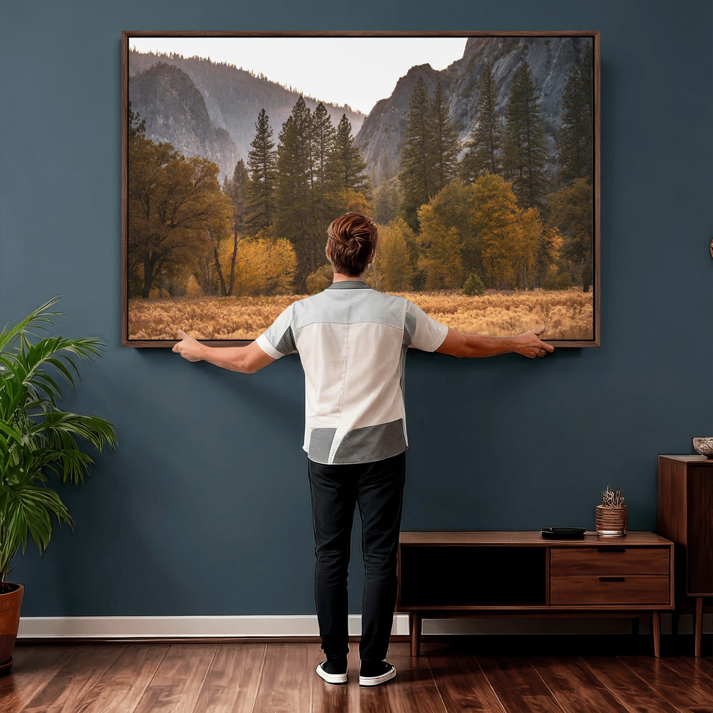 61682763-MGV-CV-36X24 - Yosemite Valley Autumn Forest Landscape Wall Art Canvas Print, Granite Mountain Pine Trees Canvas Print, California National Park Fall Scenic Art Printing