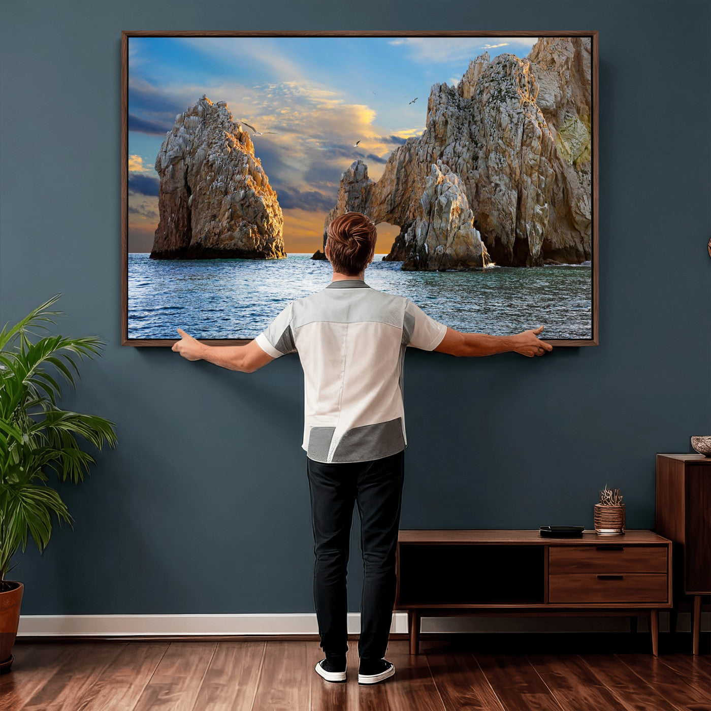 63505689-MGV-CV-36X24 - El Arco Cabo San Lucas Ocean Arch Wall Art Canvas Print, Baja California Rock Arch Seascape Canvas Print, Mexico Coastal Landmark Scenic Art Printing