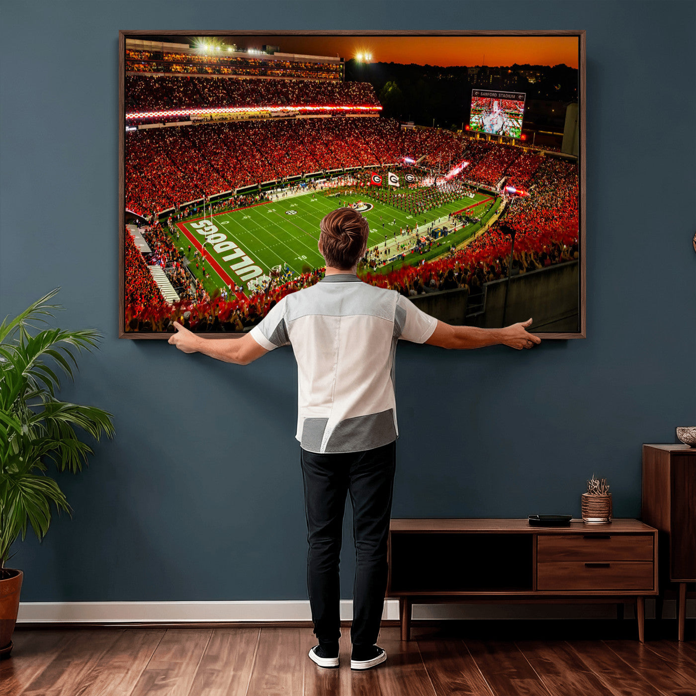 48894104-MGV-CV-36X24 - Georgia Bulldogs Stadium Wall Art Canvas Print, Sanford Stadium Night Game Panorama, College Football Crowd Wall Decor