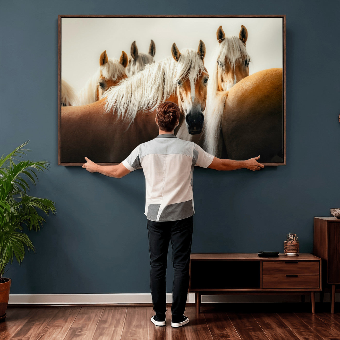71904941-MGV-CV-36X24 - Wild Horse Herd Wall Art Canvas Print, Natural Horse Portrait Nature Wall Decor for Living Room and Office