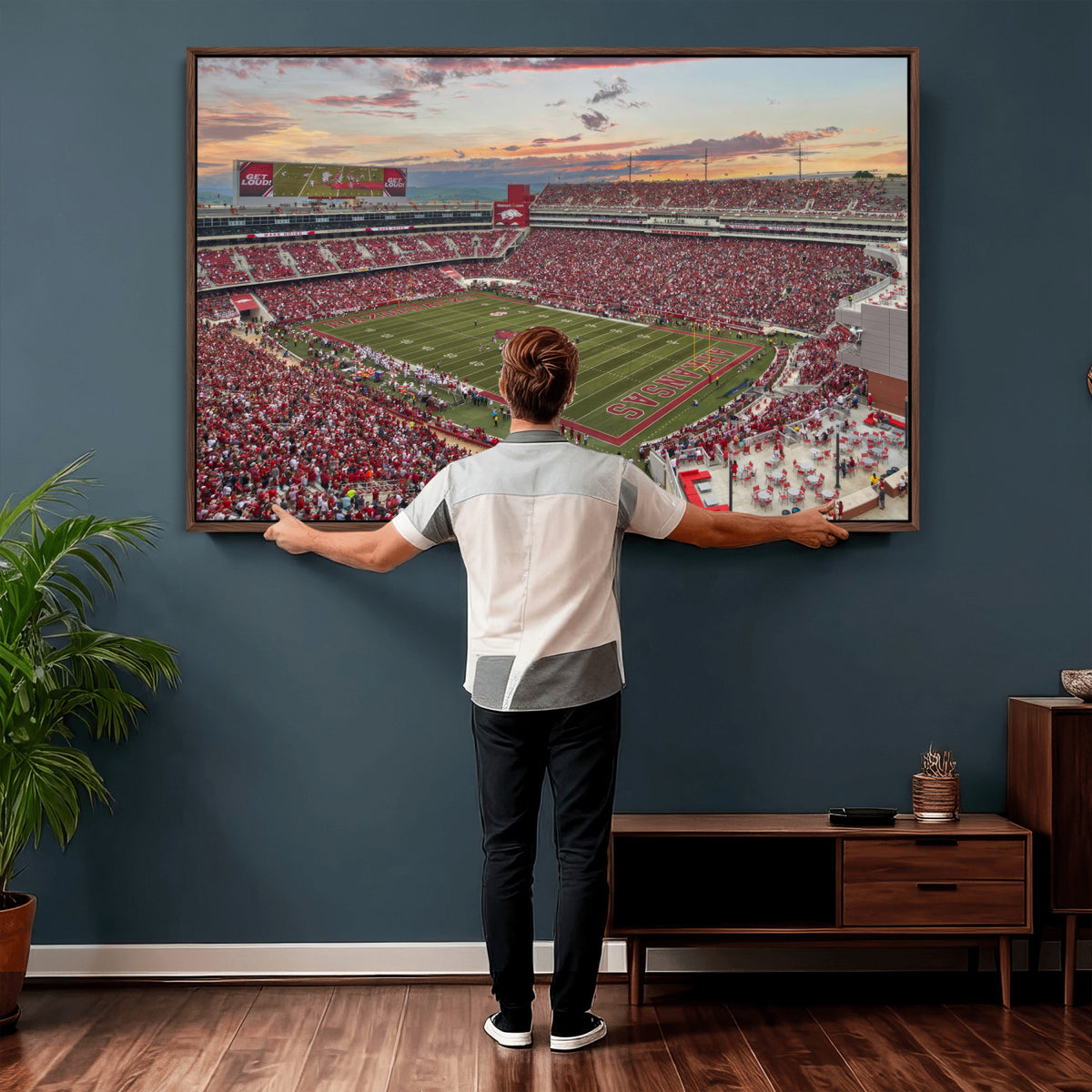 82233065-MGV-CV-36X24 - Donald W. Reynolds Razorback Stadium Wall Art Canvas Print – Arkansas Razorbacks Football Artwork for Home, Office, and Sports Room Decor