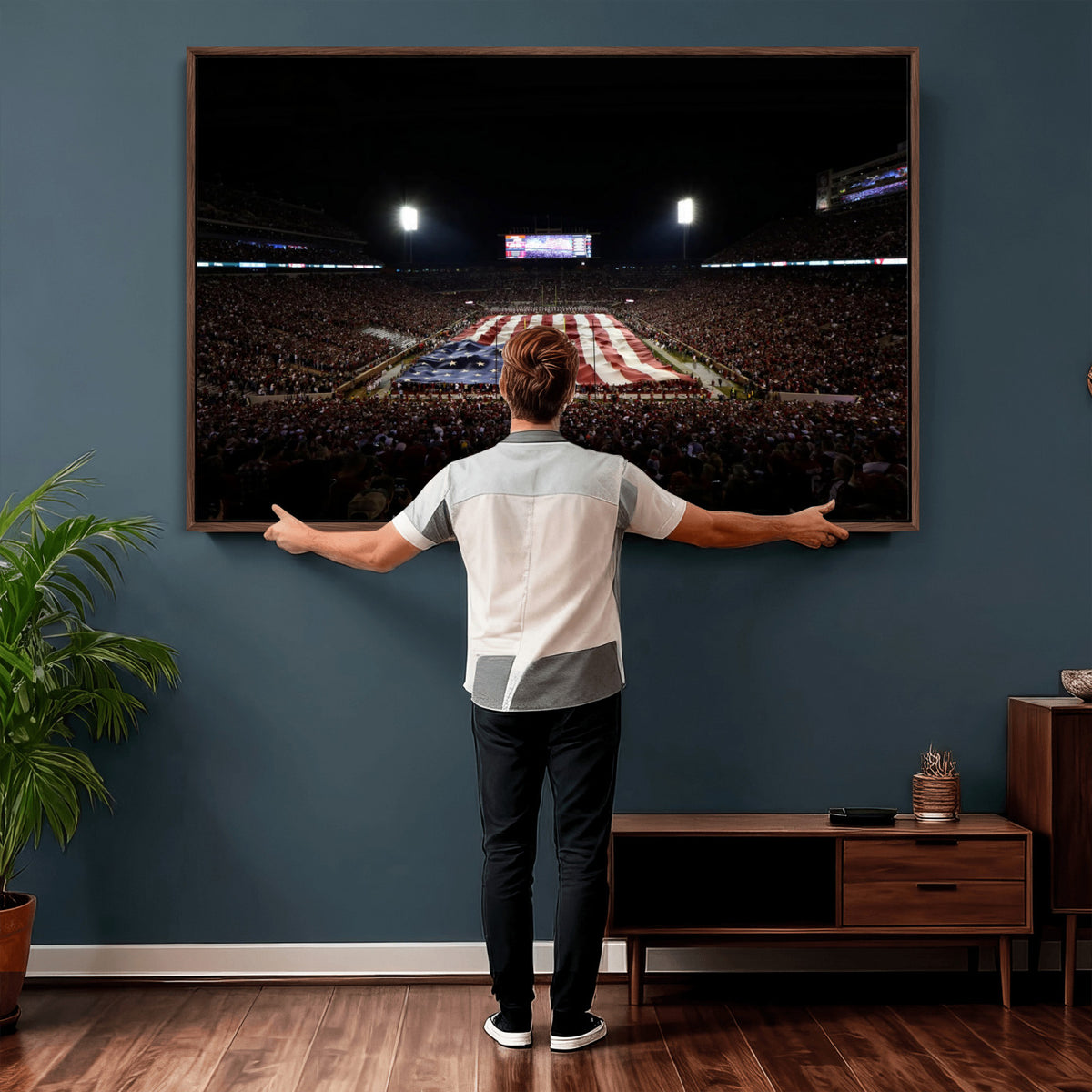 98418189-MGV-CV-36X24 - Oklahoma Memorial Stadium Wall Art Canvas Print – Oklahoma Sooners Football Artwork for Home, Office, and Sports Room Decor