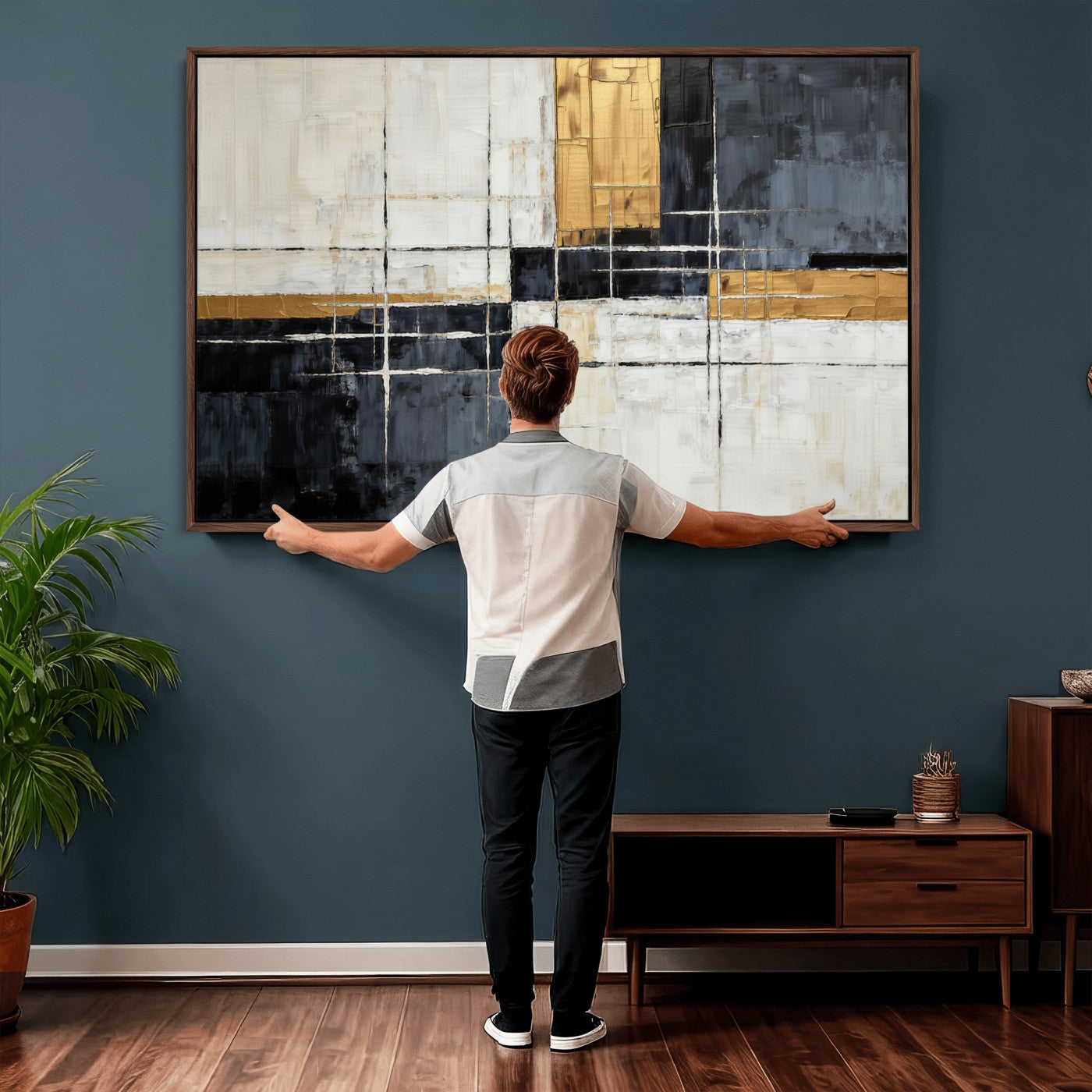 78975677-MGV-CV-36X24 - Gold Abstract Wall Art Canvas Print, Modern Luxury Geometric Painting Wall Decor for Living Room and Office