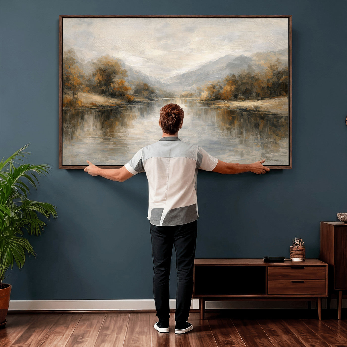 62194542-MGV-CV-36X24 - Abstract Landscape Wall Art Canvas Print, Modern Lake Printing Wall Decor for Contemporary Interiors