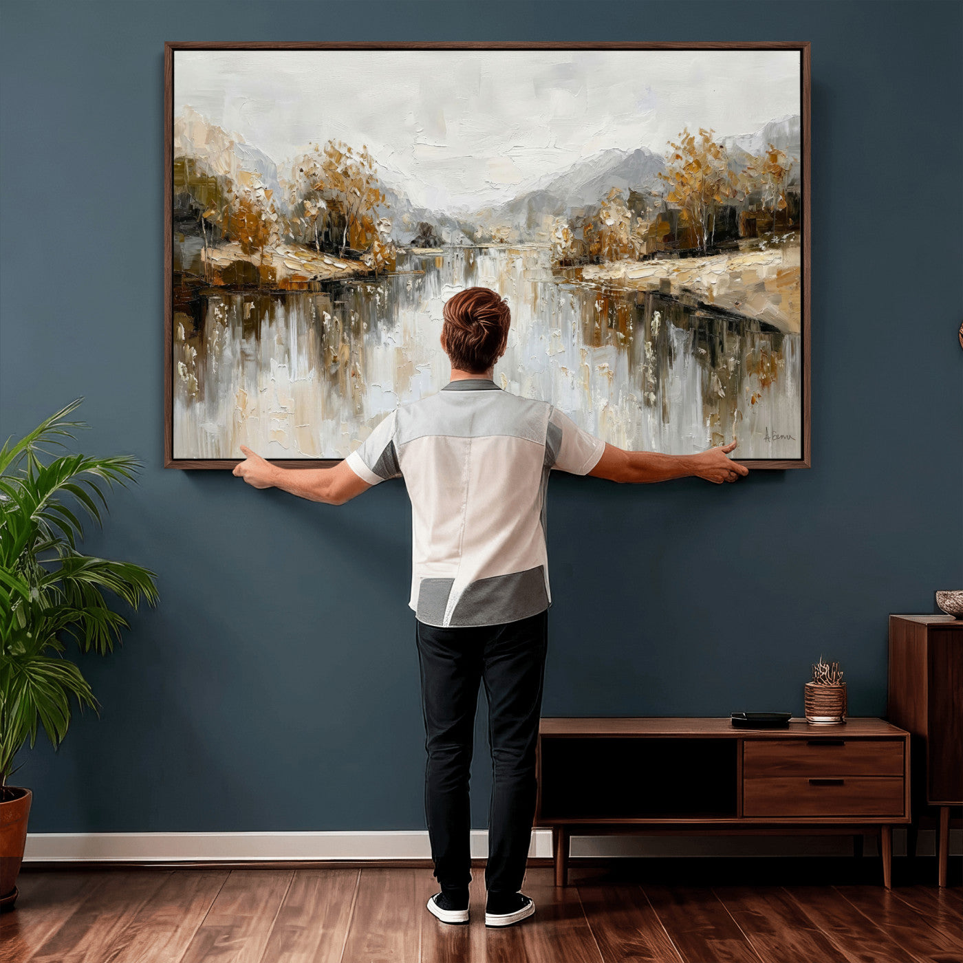 75820239-MGV-CV-36X24 - Abstract Landscape Wall Art Canvas Print, Modern Lake Printing Wall Decor for Contemporary Interiors