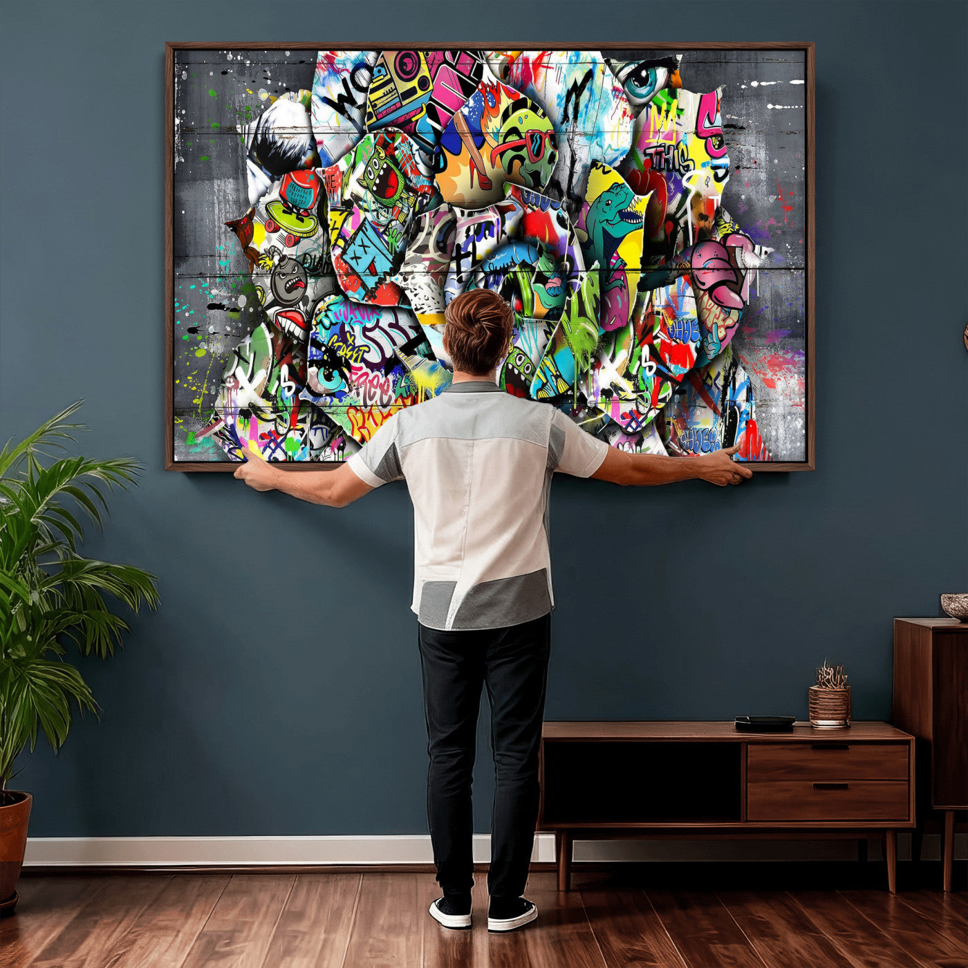 77553344-MGV-CV-36X24 - Abstract Graffiti Collage Street Art Wall Art Canvas Print, Colorful Urban Pop Art Canvas Print, Modern Graffiti Patchwork Contemporary Art Printing