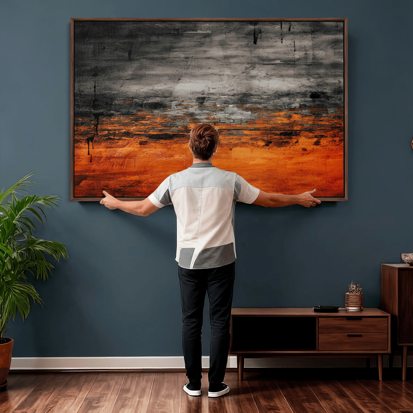 75409282-MGV-CV-36X24 - Black Orange Abstract Wall Art Canvas Print Modern Textured Painting Decor