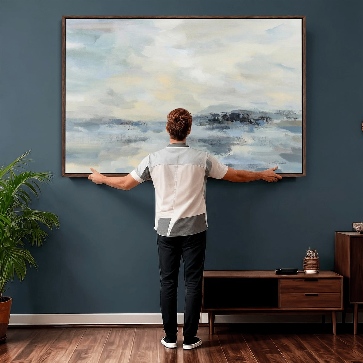 Abstract Coastal Landscape Wall Art Canvas Print | Soft Blue Gray Minimalist Art