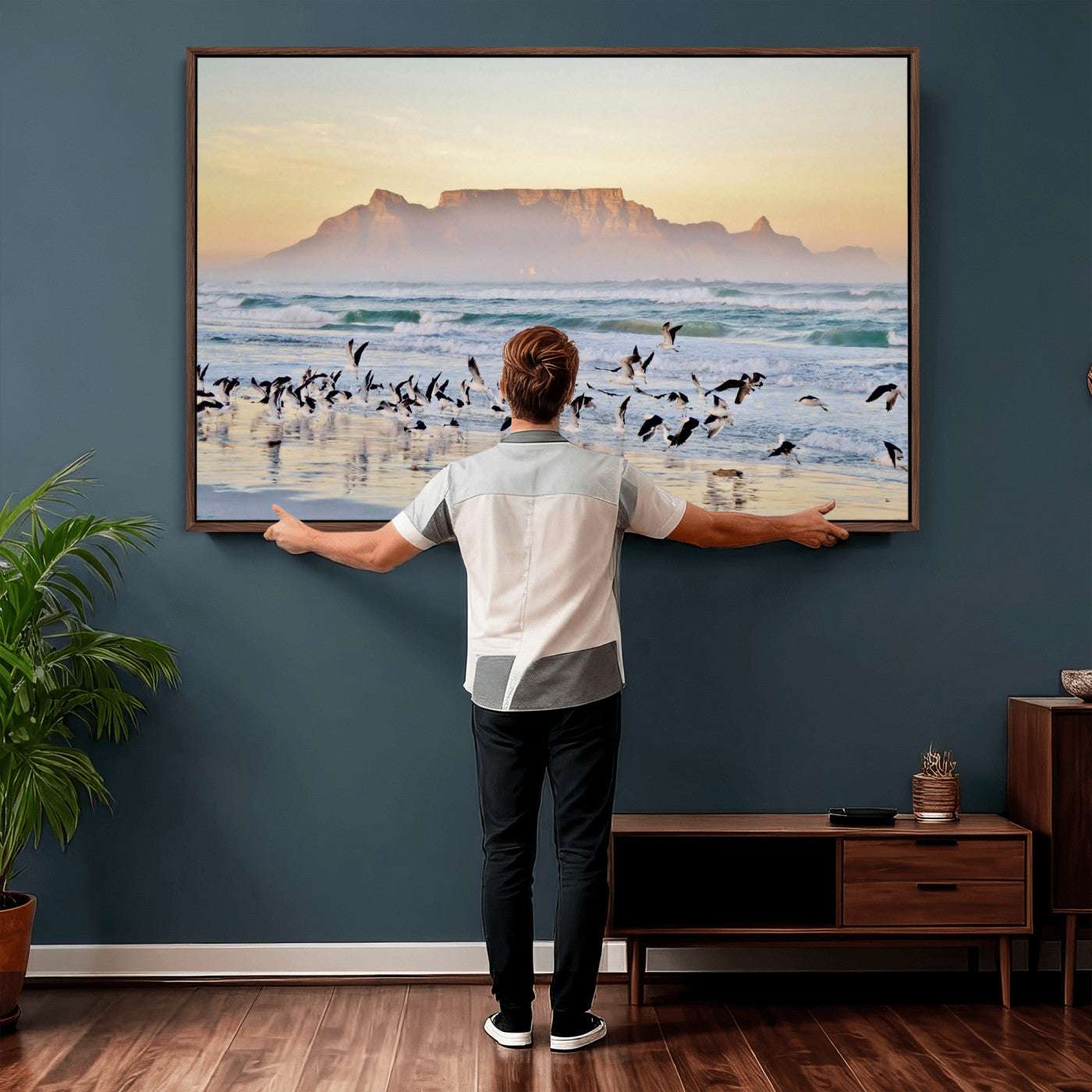 78989362-MGV-CV-36X24 - Seagulls Over Ocean Wall Art Canvas Print – Coastal Beach Landscape Artwork for Living Room Decor