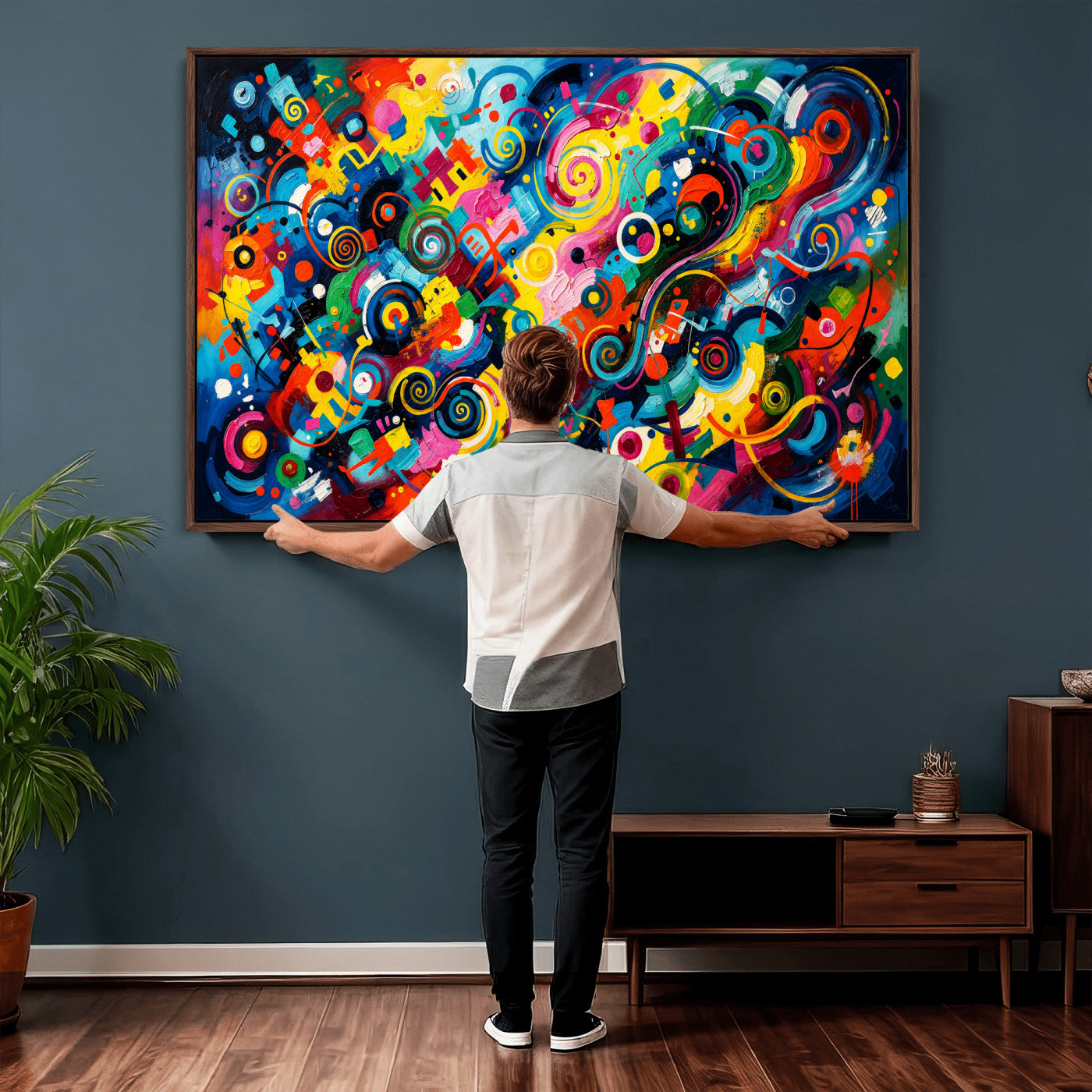 4712069R1-MGV-CV-36X24 - Geometric Abstract Wall Art Canvas Print, Bold Color Abstract Expressionist Painting Print, Modern Geometric Abstract Canvas Art