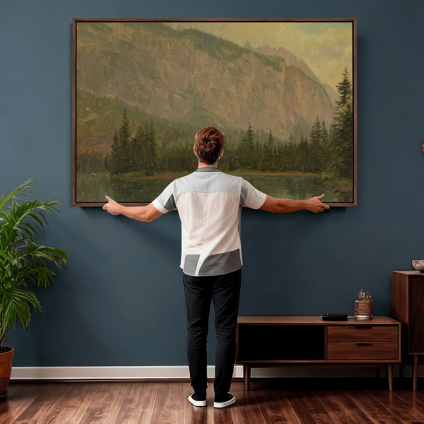 76844524-MGV-CV-36X24 - Frederic Edwin Church Hintersee Canvas Print, Hudson River School Mountain Lake Painting 1868, American Romantic Landscape, Vintage Nature Wall Art