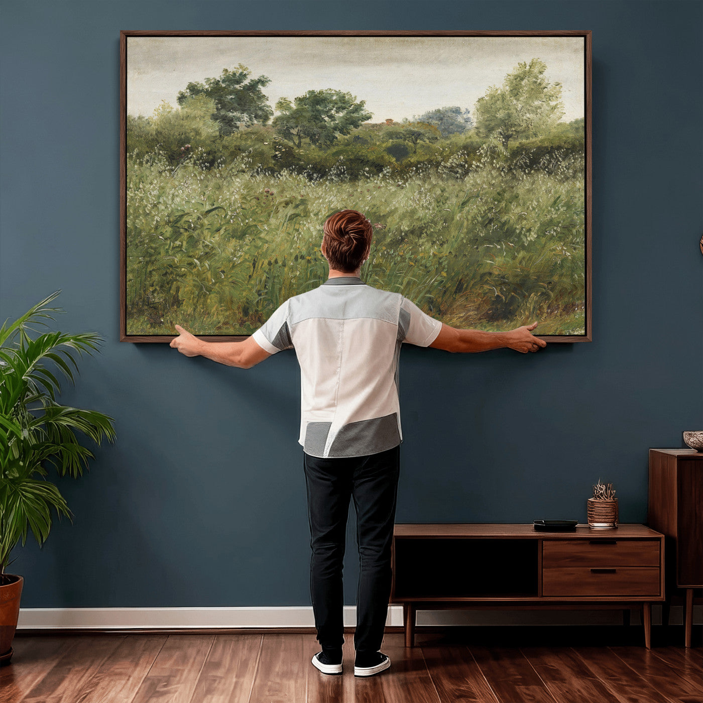 92328261-MGV-CV-36X24 - Wildflower Meadow Canvas Wall Art, Impressionist Overgrown Field Painting Print, Vintage Green Nature Decor, Cottagecore Botanical Art, Living Room Print