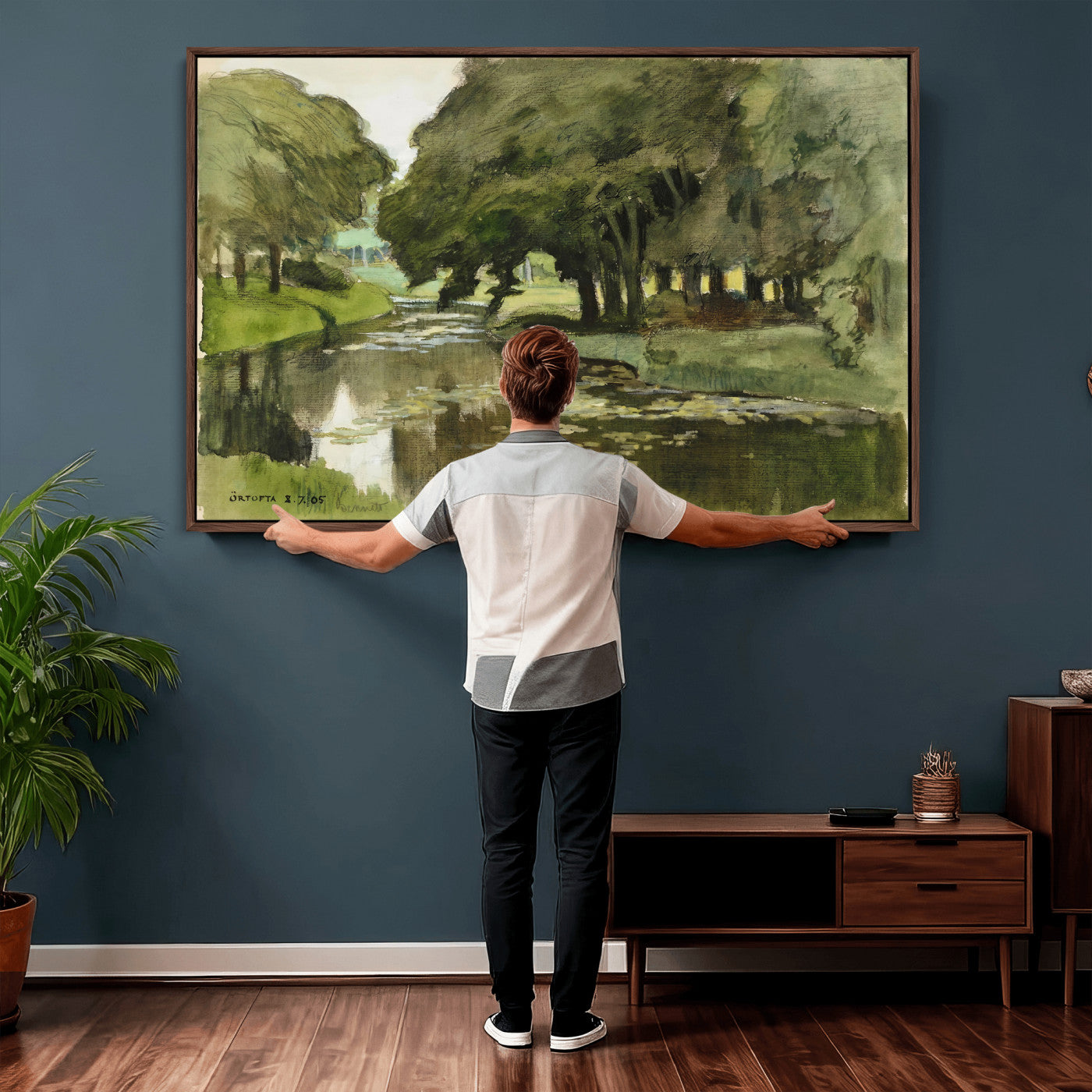 54446767-MGV-CV-36X24 - Anders Zorn Watercolor Canvas Print, Örtofta 1905 Swedish River Landscape, Impressionist Nature Art, Scandinavian Wall Decor, Plein Air Painting Print