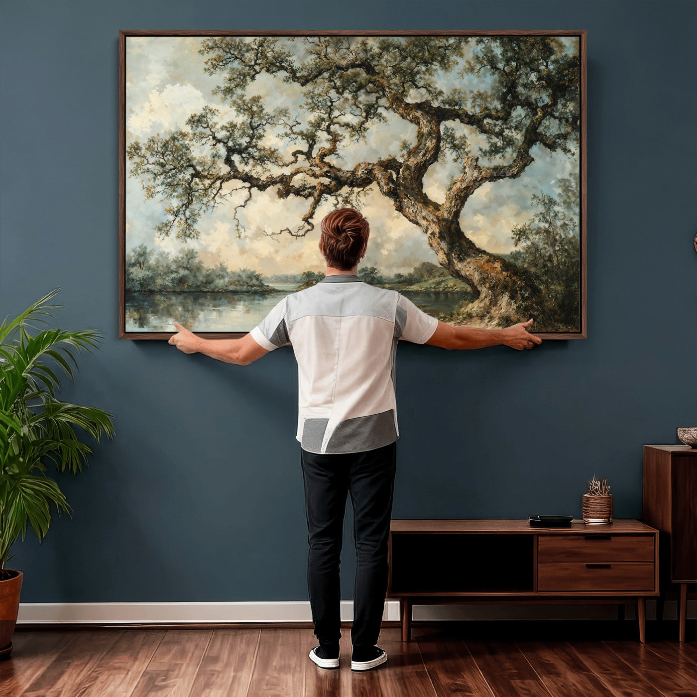 63857726-MGV-CV-36X24 - Old Oak Tree Canvas Wall Art, Turner Inspired Romantic Landscape Print, Vintage Nature Painting, Living Room Wall Decor, Antique Style Tree Art