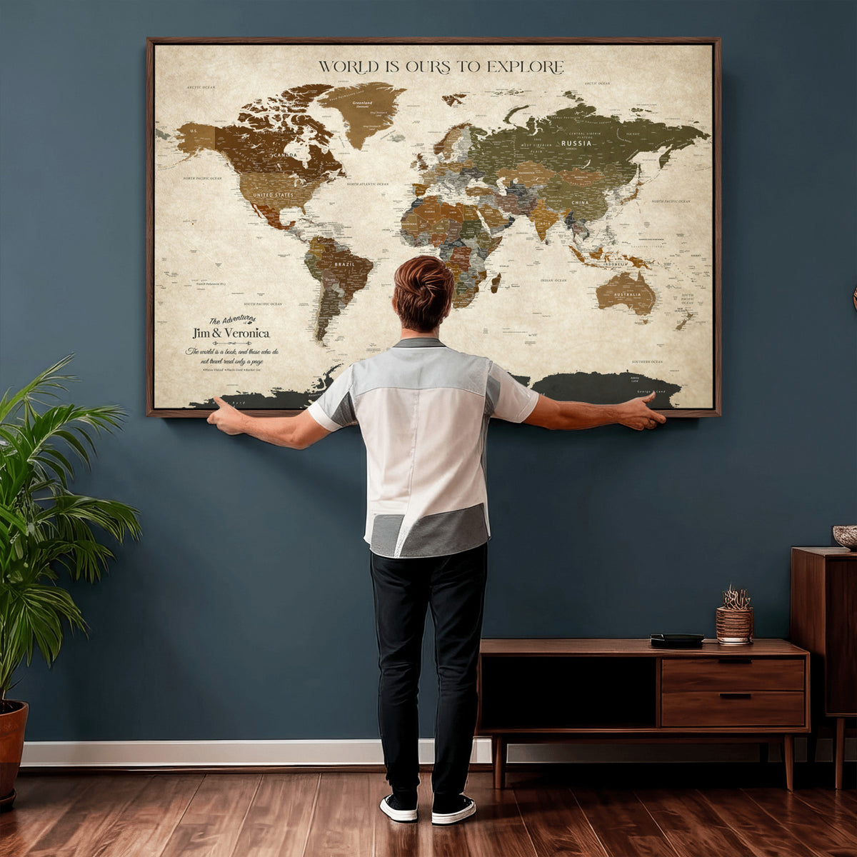 64110391126O-MGV-CV-36X24 - Custom Push Pin World Map Wall Art Canvas Print | Travel Tracker With Pins