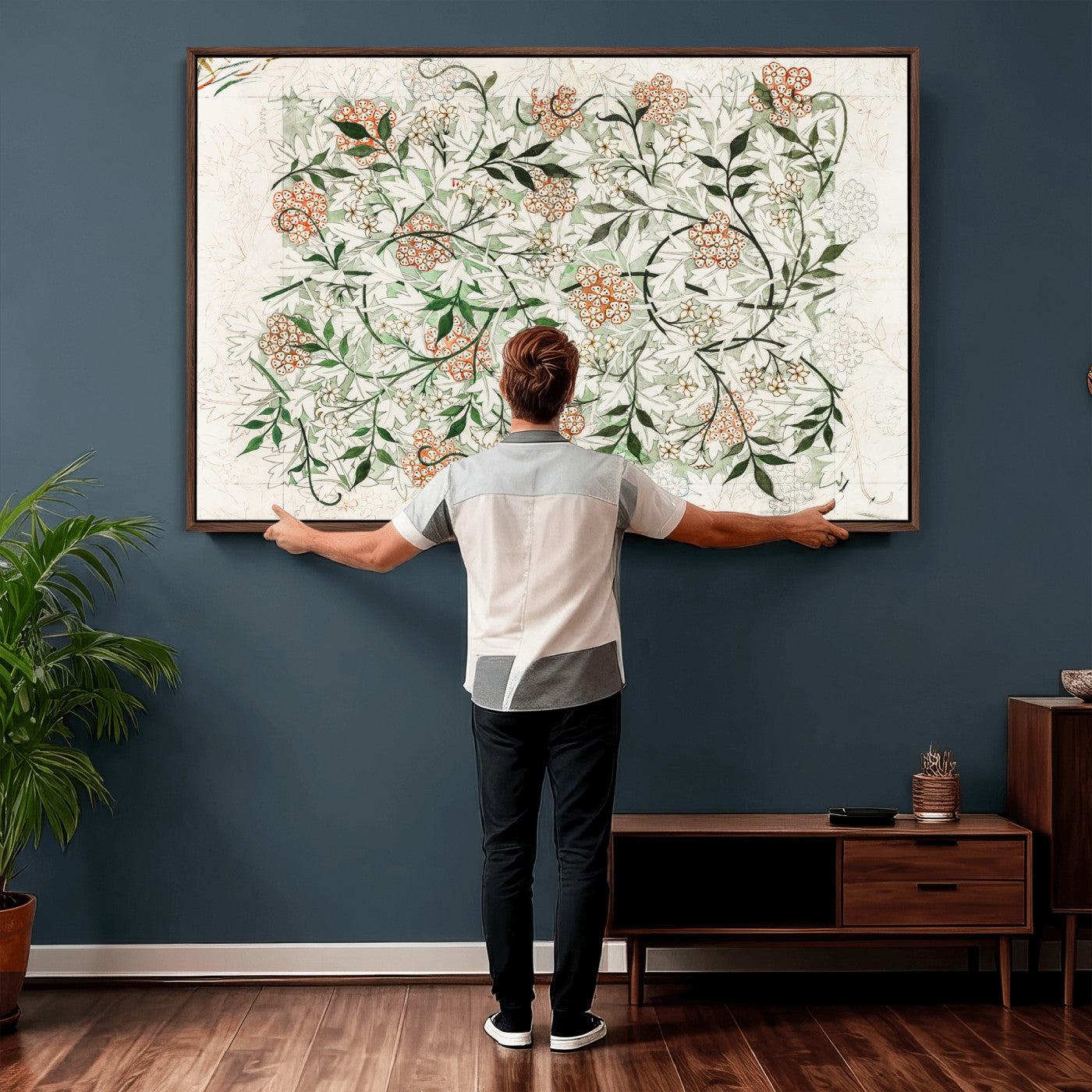 17622011W-MGV-CV-36X24 - William Morris Jasmine Flower Wall Art Canvas Print, Botanical Floral Canvas Print, Vintage Cottagecore Wall Decor, Framed Nature Artwork Ready to Hang