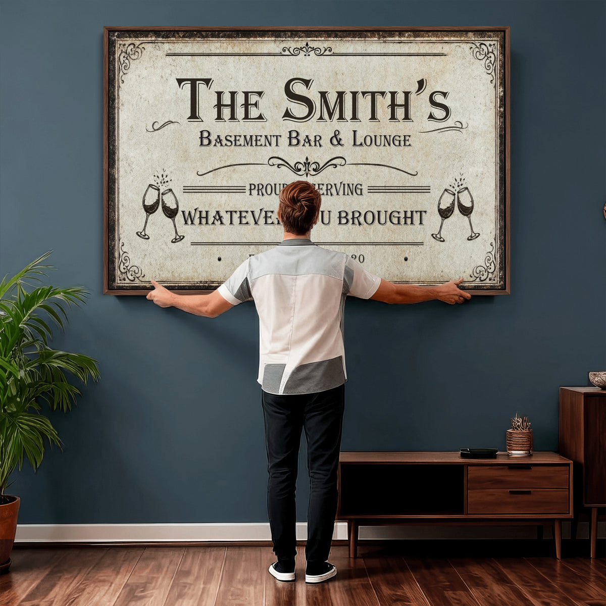 Custom Basement Bar & Lounge Sign Canvas, Personalized Family Name Art