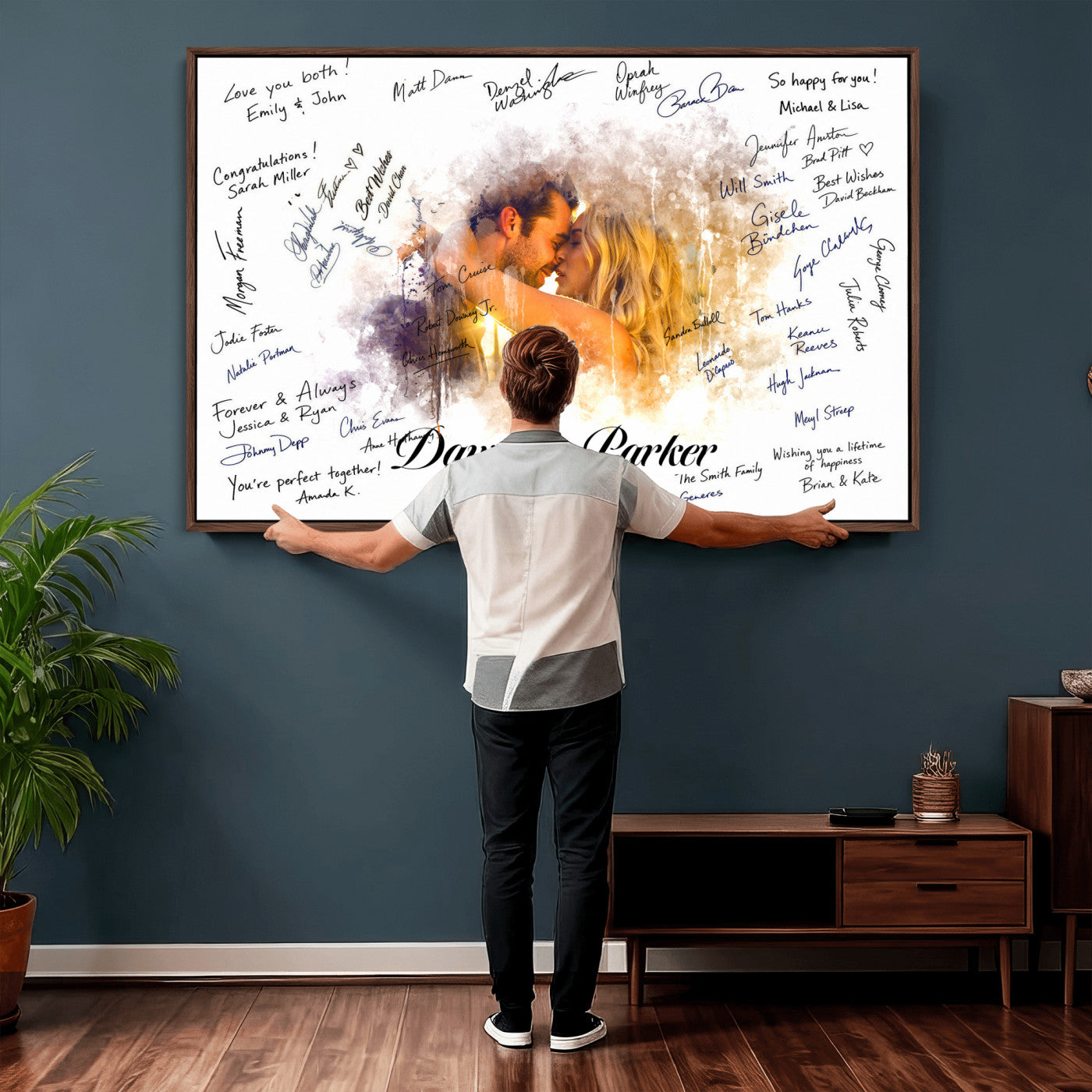 74713307-MGV-CV-36X24 - Wedding Guest Book Alternative Wall Art Canvas Print, Personalized Wedding Signature Poster, Custom Couple Photo Guestbook Canvas, Bridal Shower Reception Decor