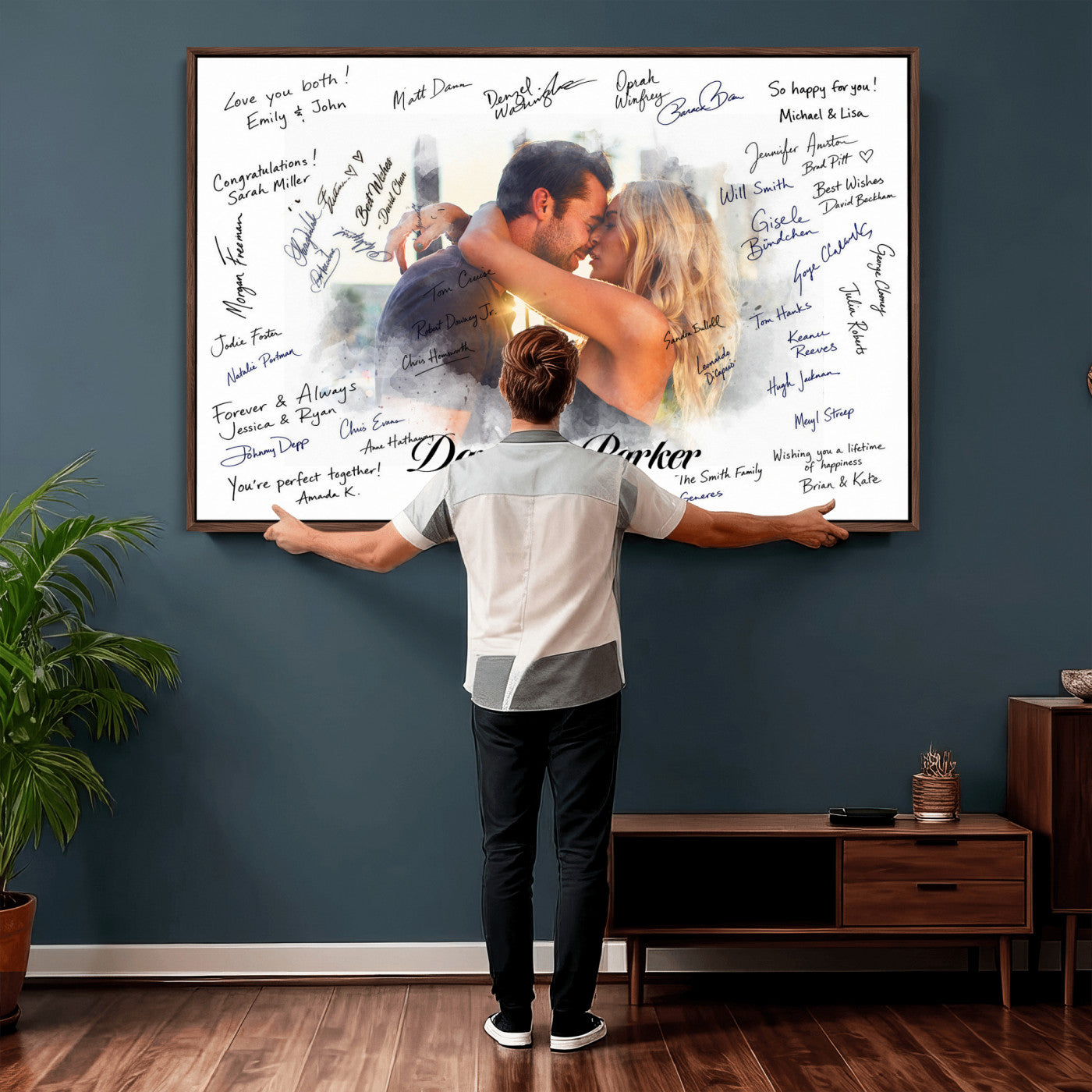 14788122-MGV-CV-36X24 - Wedding Guest Book Alternative Wall Art Canvas Print, Personalized Wedding Signature Poster, Custom Couple Photo Guestbook Canvas, Bridal Shower Reception Decor