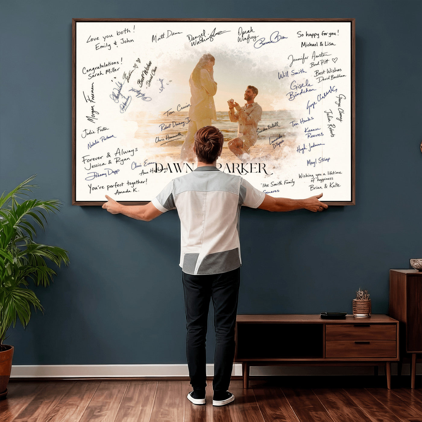15696596-MGV-CV-36X24 - Wedding Guest Book Alternative Wall Art Canvas Print, Personalized Wedding Signature Poster, Custom Couple Photo Guestbook Canvas, Bridal Shower Reception Decor