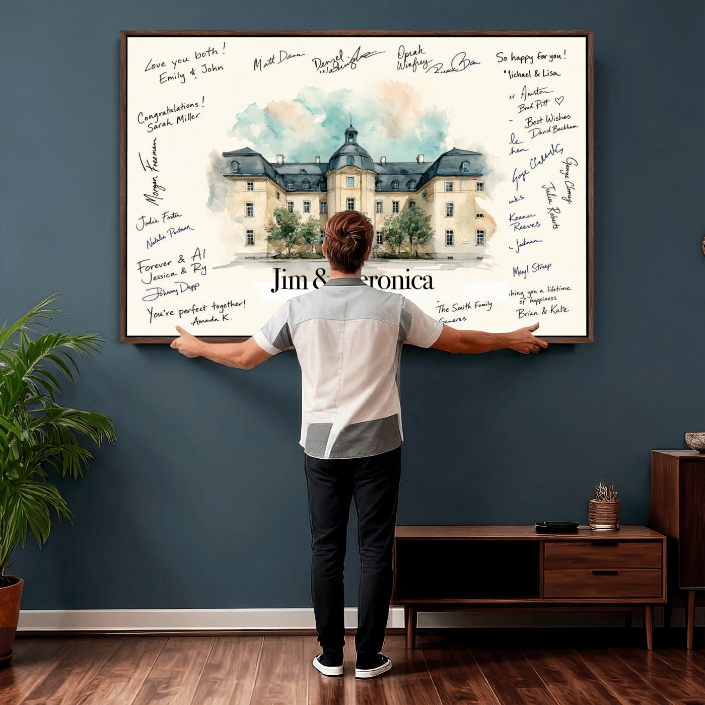 13409147-MGV-CV-36X24 - Wedding Guest Book Alternative Wall Art Canvas Print, Personalized Wedding Signature Poster, Custom Couple Photo Guestbook Canvas