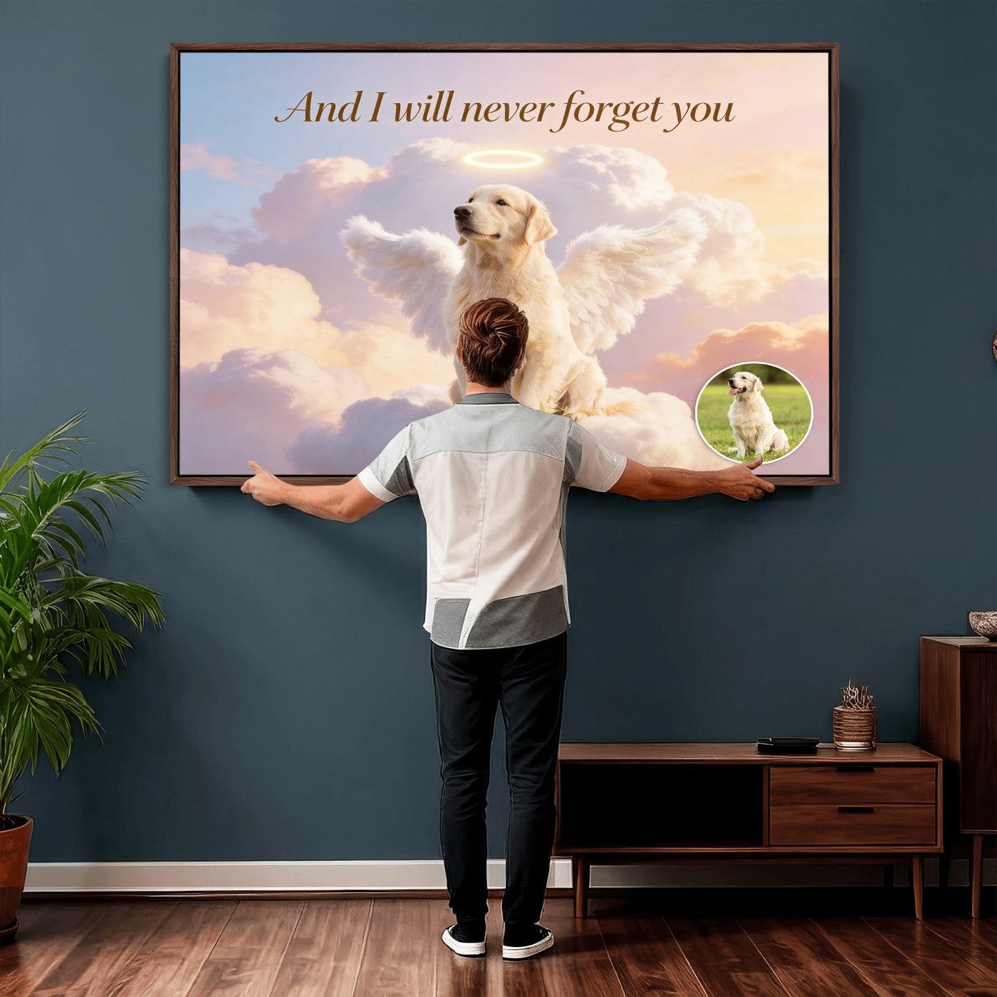 70743146-MGV-CV-36X24 - Pet Memorial Wall Art Canvas Print, Custom Dog Memorial Portrait, Personalized Angel Pet Loss Gift, Angel Wings Puppy Print