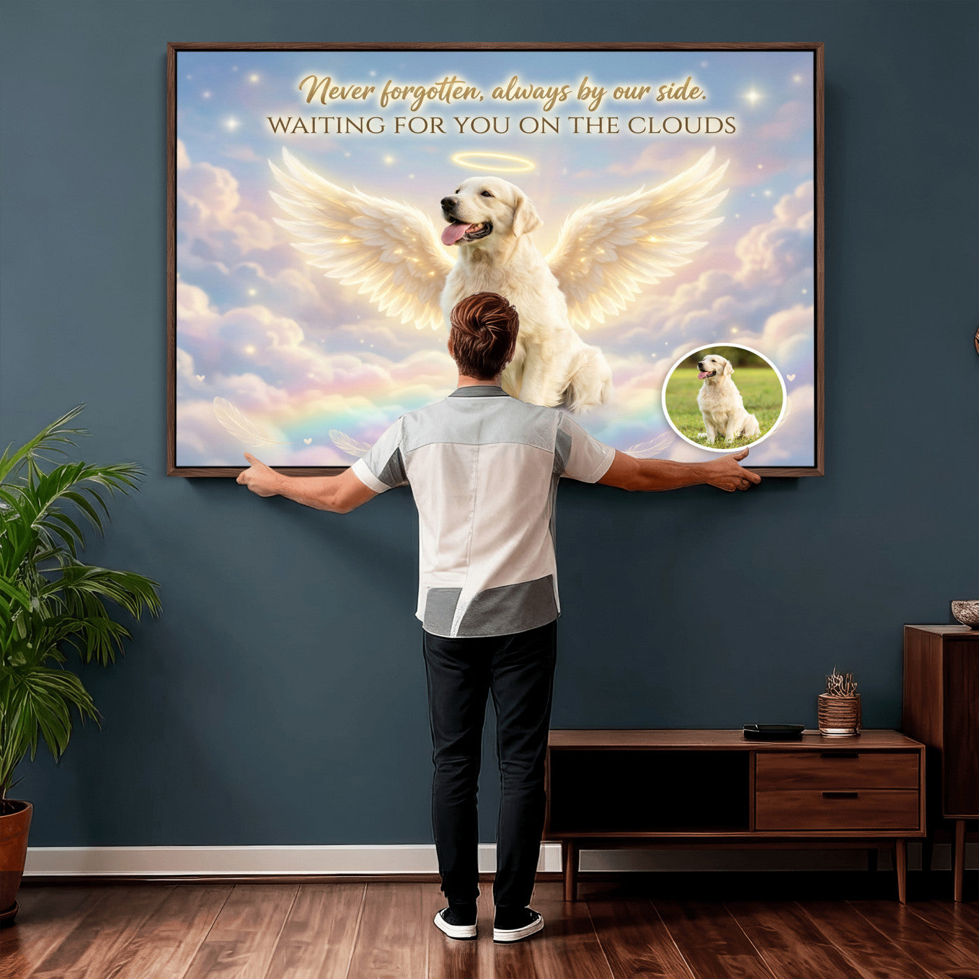 89664149-MGV-CV-36X24 - Pet Memorial Wall Art Canvas Print, Custom Dog Memorial Portrait, Personalized Angel Pet Loss Gift, Angel Wings Puppy Print