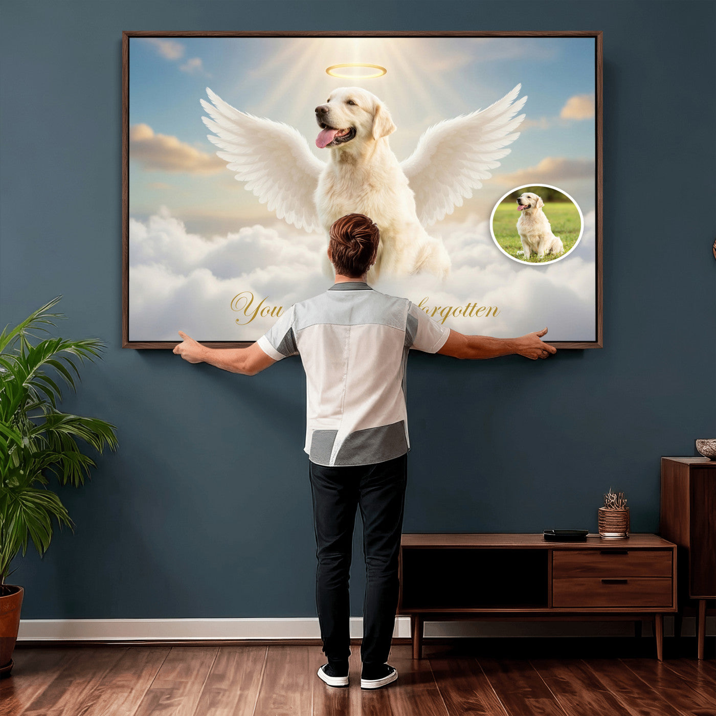 59821082-MGV-CV-36X24 - Pet Memorial Wall Art Canvas Print, Custom Dog Memorial Portrait, Personalized Angel Pet Loss Gift, Angel Wings Puppy Print