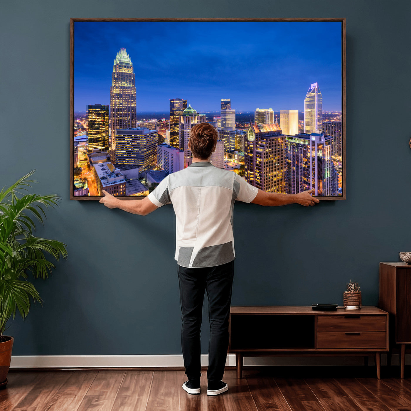 74382190-MGV-CV-36X24 - Charlotte Skyline Canvas Wall Art Print – North Carolina Cityscape Photography Print