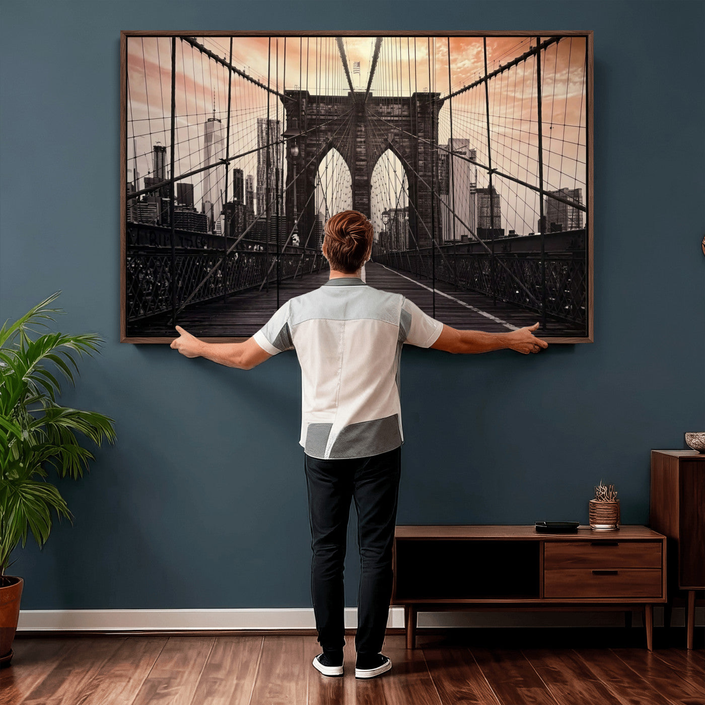 93226664-MGV-CV-36X24 - Brooklyn Bridge Canvas Wall Art, New York City Skyline Photography Print, NYC Landmark Urban Decor Artwork